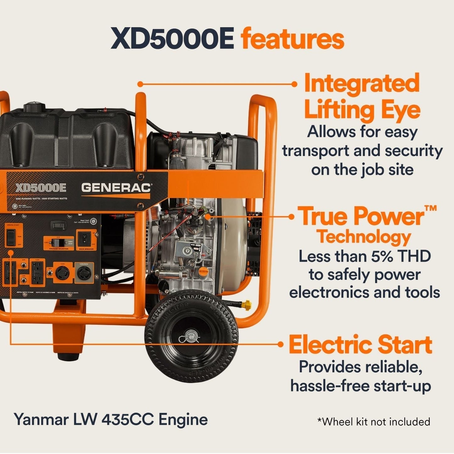 Generac XD5000E Diesel 5000W/5500W Portable Generator | Electric Start
