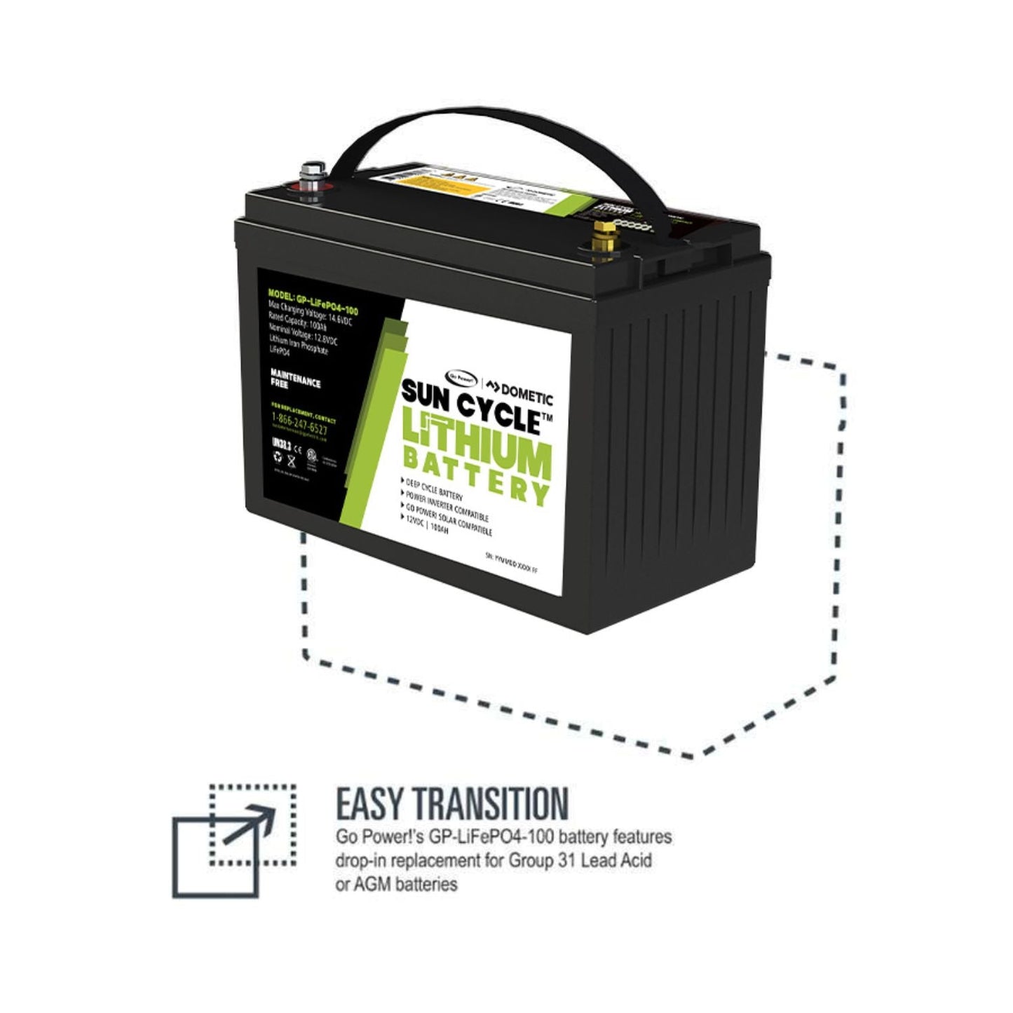 Go Power! 100Ah Lithium Iron Phosphate Solar Battery