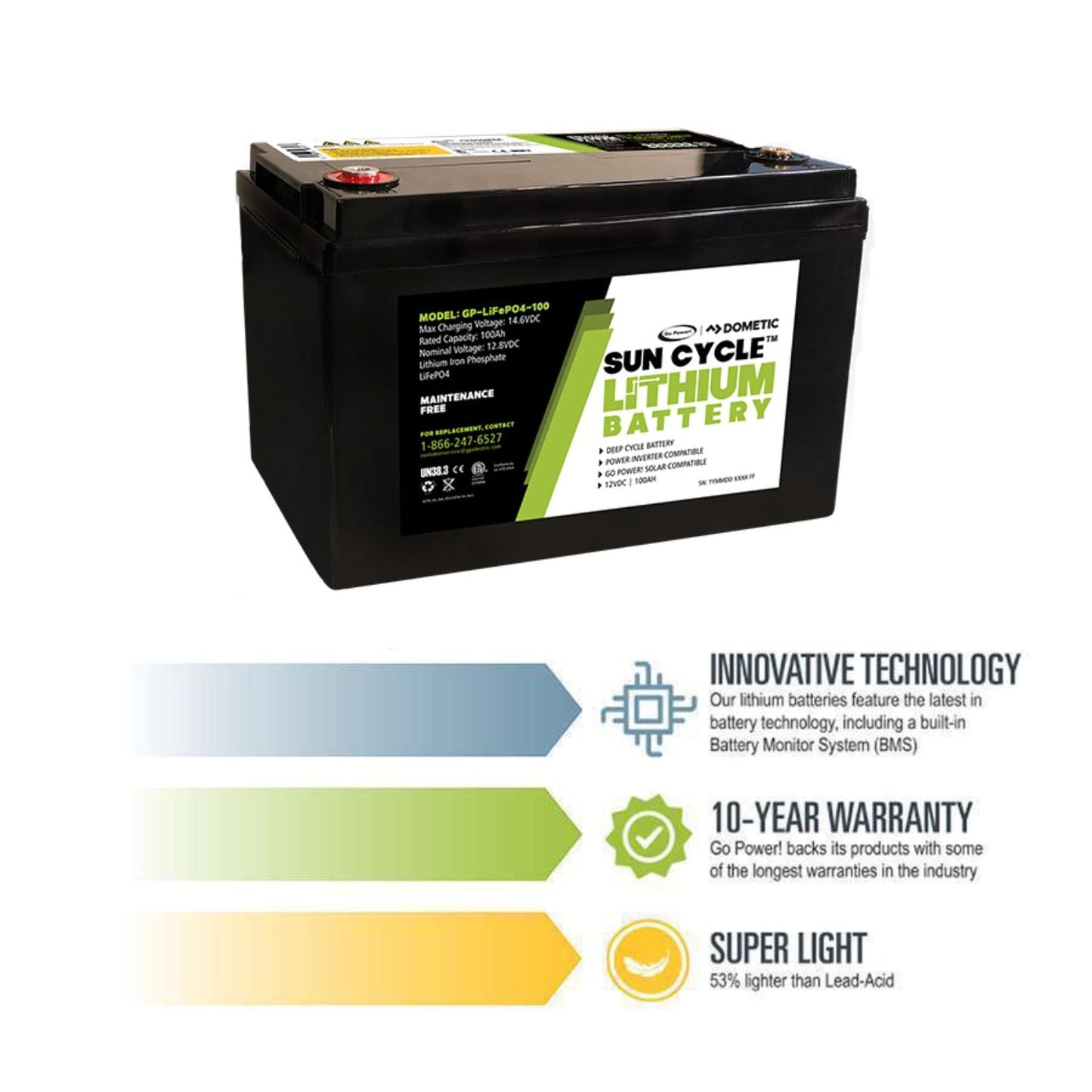 Go Power! 100Ah Lithium Iron Phosphate Solar Battery