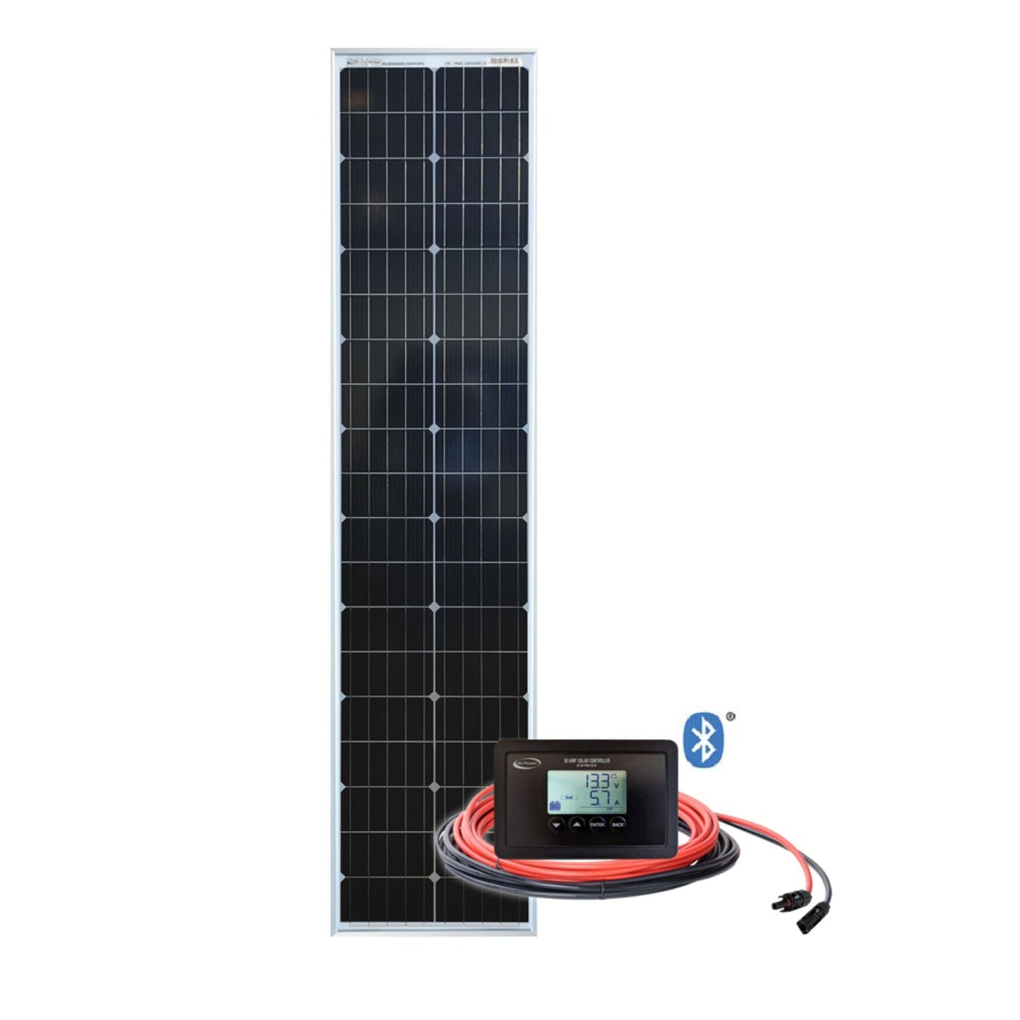 Go Power! Silver SLIM 100 Watt Solar Kit With 30A PWM 30 Bluetooth Controller