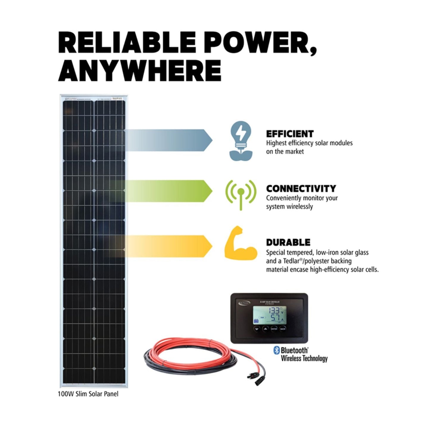 Go Power! Silver SLIM 100 Watt Solar Kit With 30A PWM 30 Bluetooth Controller
