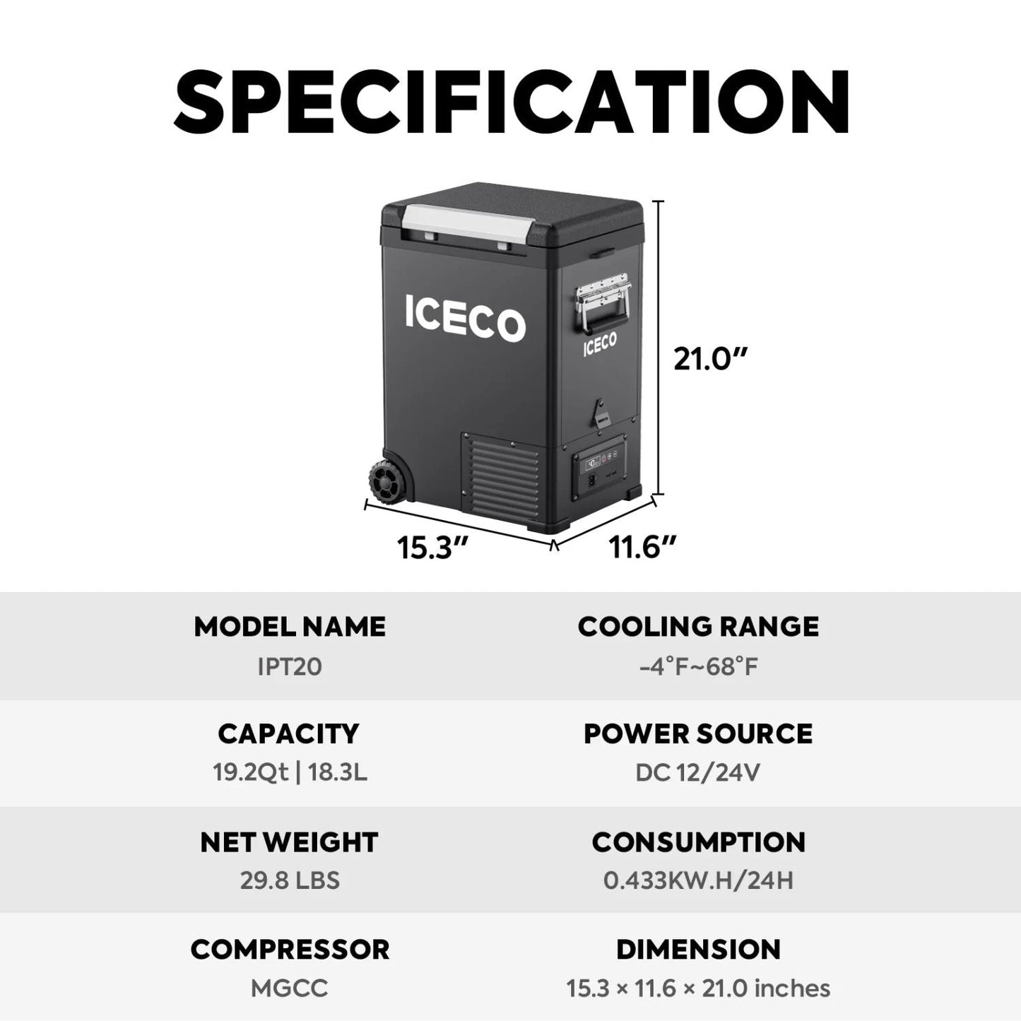 ICECO IPT20 18.3 LT 12 Volt Pickup Truck Freezer