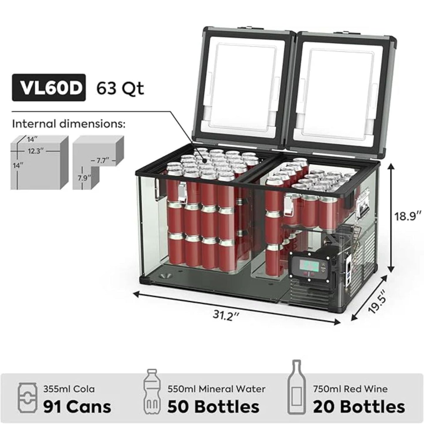 ICECO VL60 60LT Dual Zone Metal Freezer With Cover