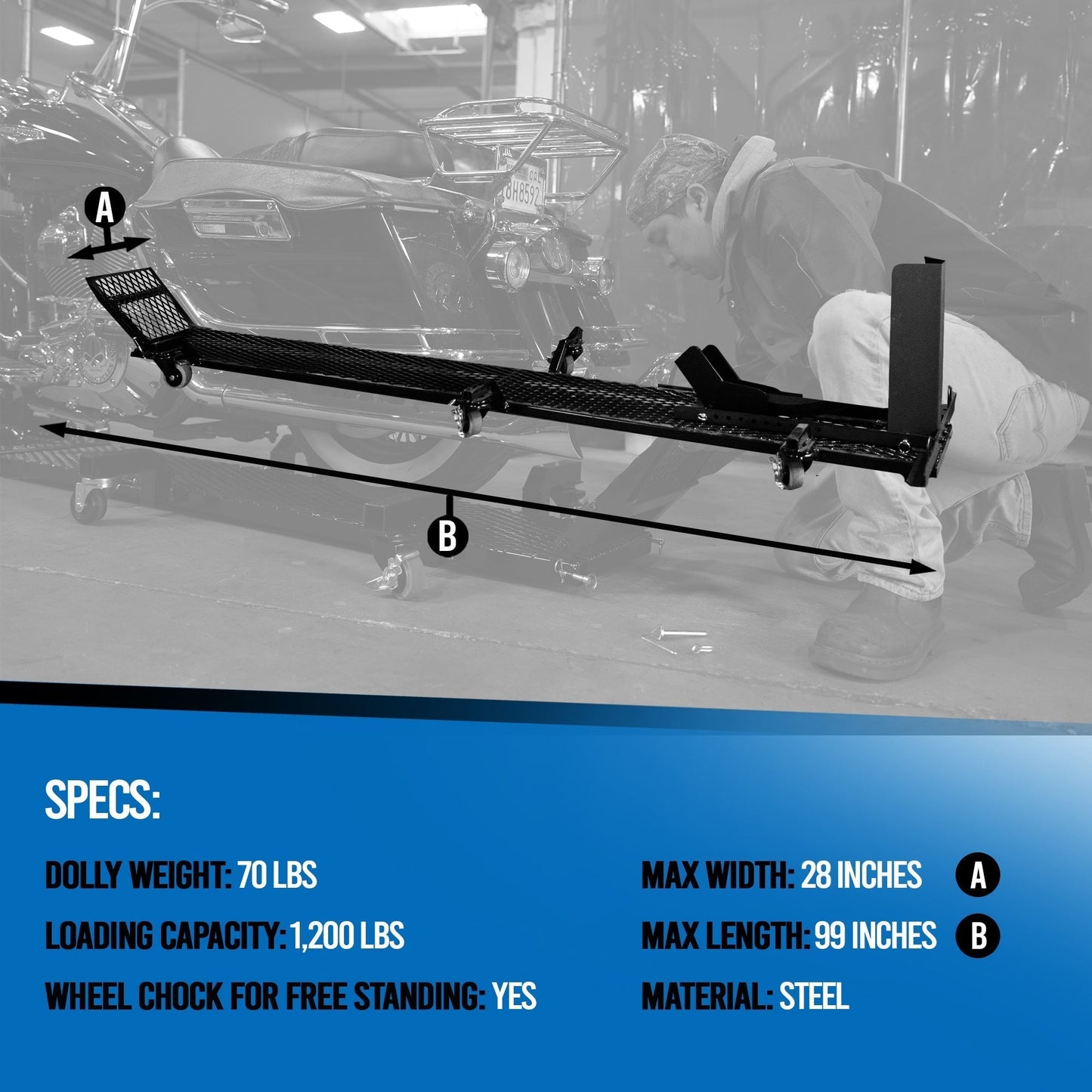 Kendon Folding Scorpion Motorcycle Dolly with Adjustable Wheel Chock