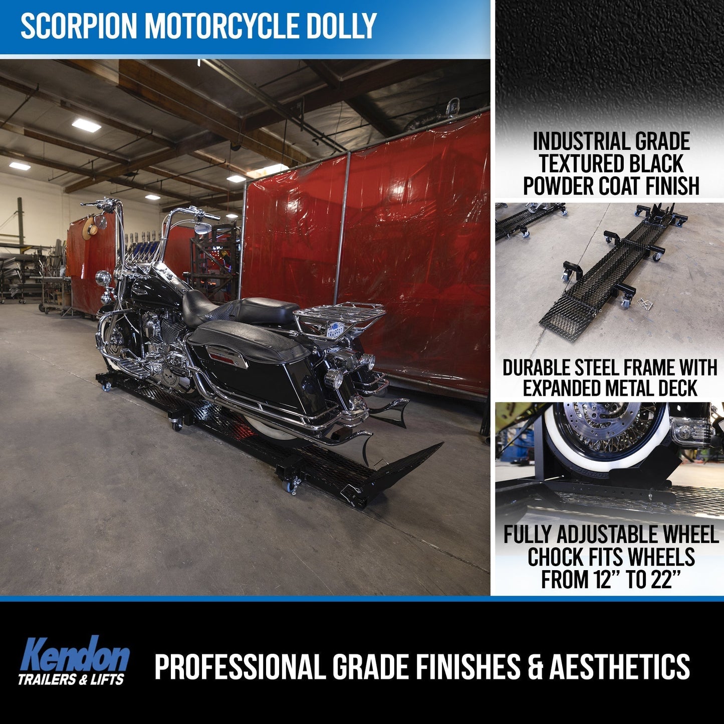 Kendon Folding Scorpion Motorcycle Dolly with Adjustable Wheel Chock