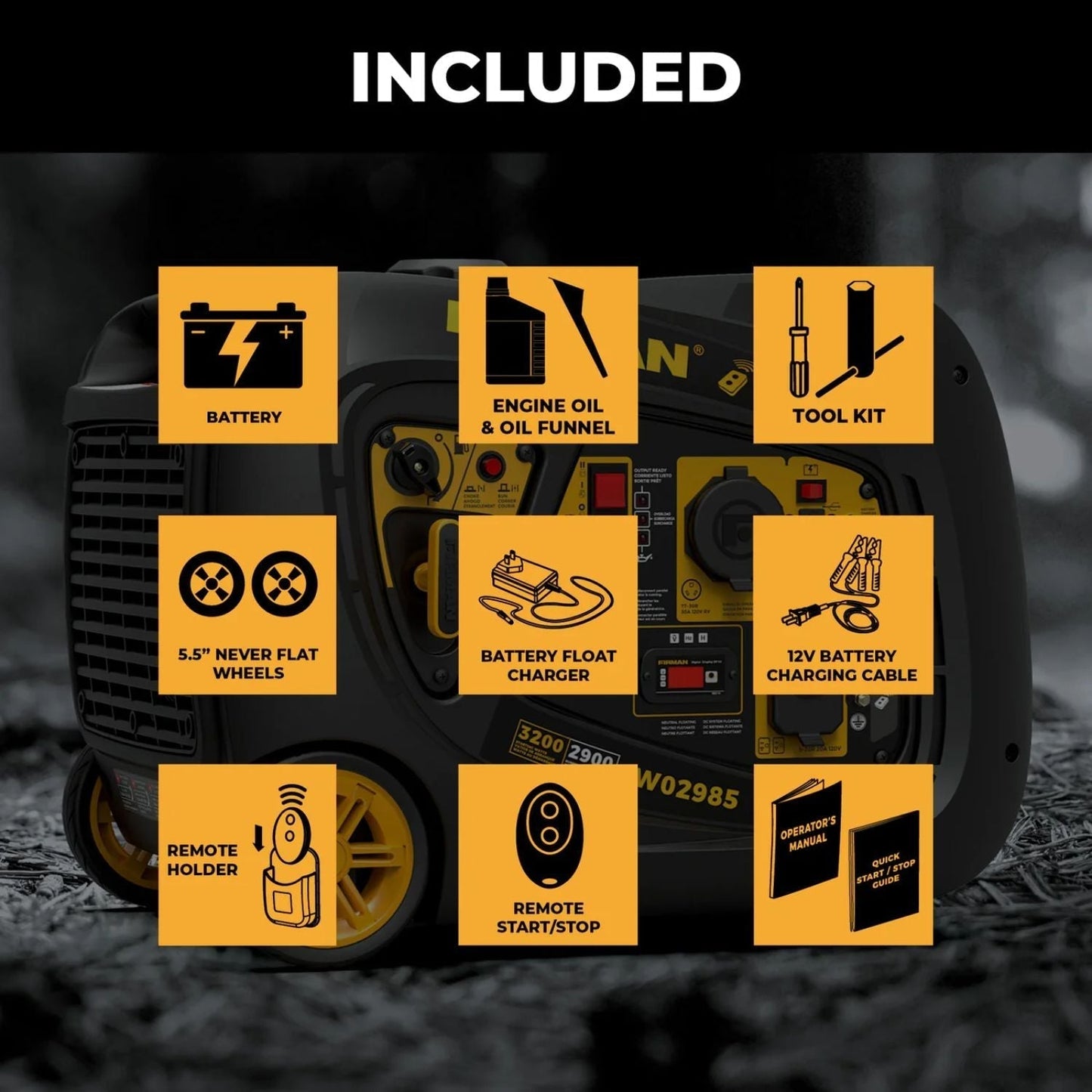 Firman W02985 Gasoline 2900W/3200W Inverter Portable Generator | Remote Start
