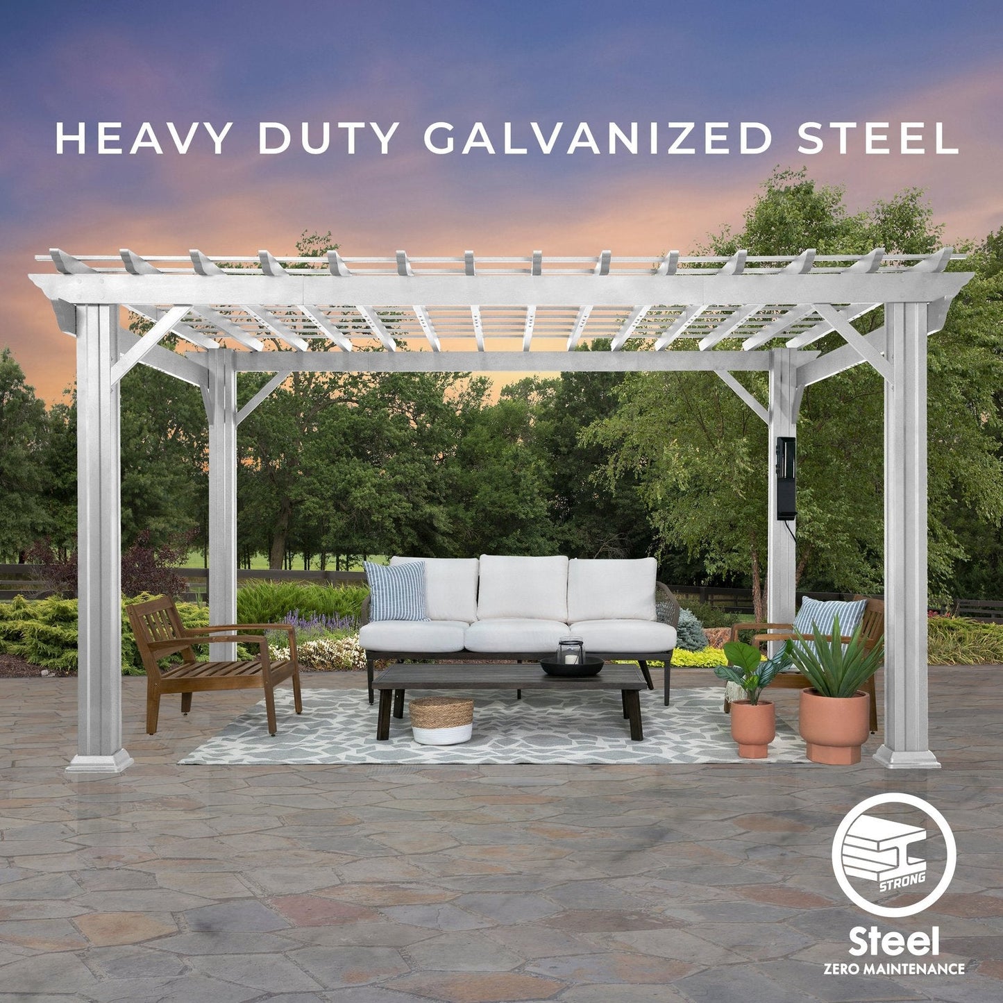 16x12 Hawthorne Traditional Steel Pergola With Sail Shade Soft Canopy