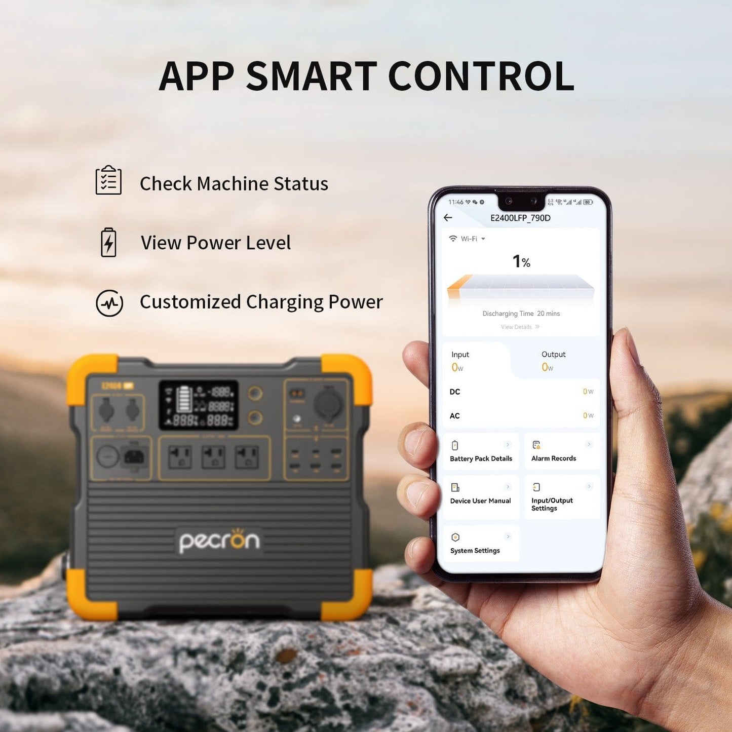 Pecron E2400LFP Portable Power Station | 2048Wh | 2400W | 700W Solar Input