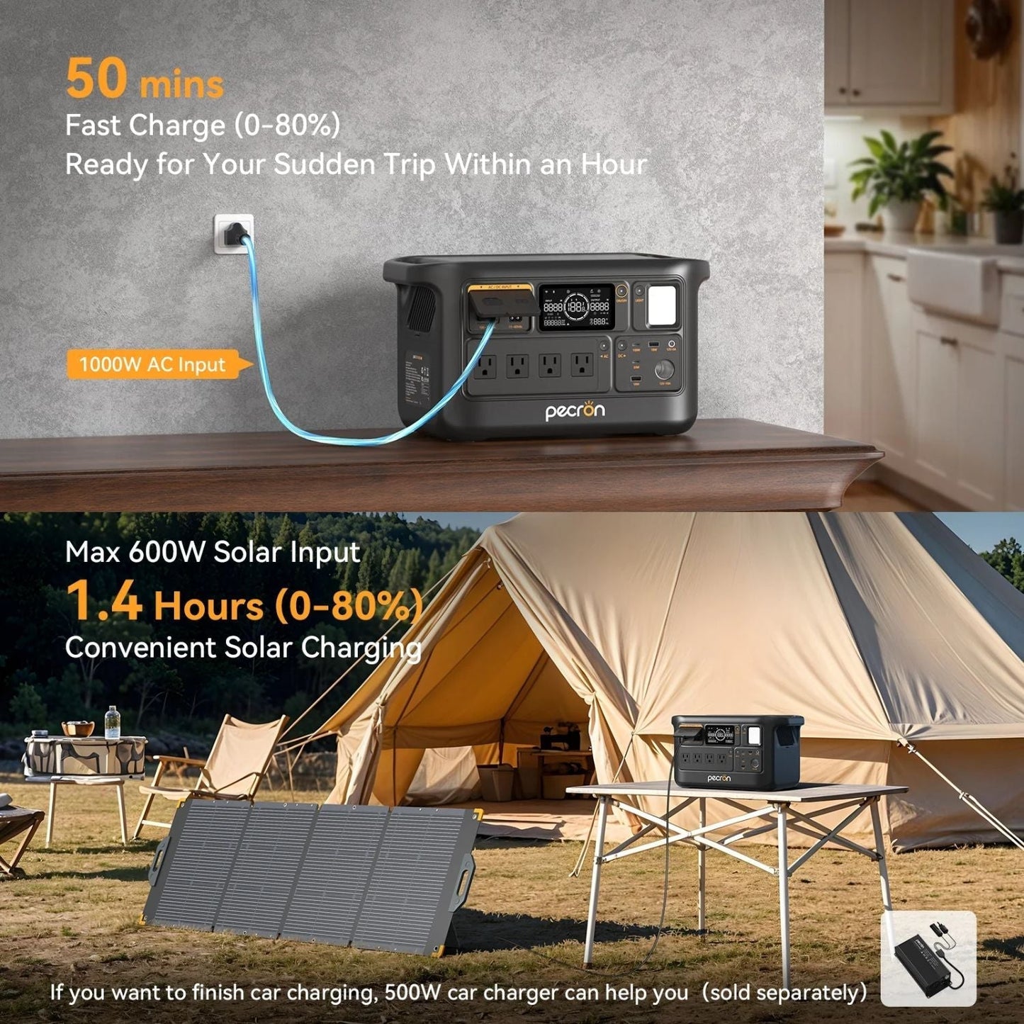 Pecron F1000LFP Portable Power Station | 960Wh | 1500W | 600W Solar Input