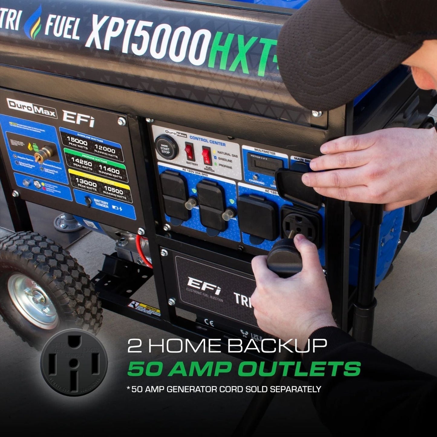 DuroMax XP15000HXT+ Tri-Fuel 12000W/15000W EFI Portable Generator | Electric Start | 50-State Approved