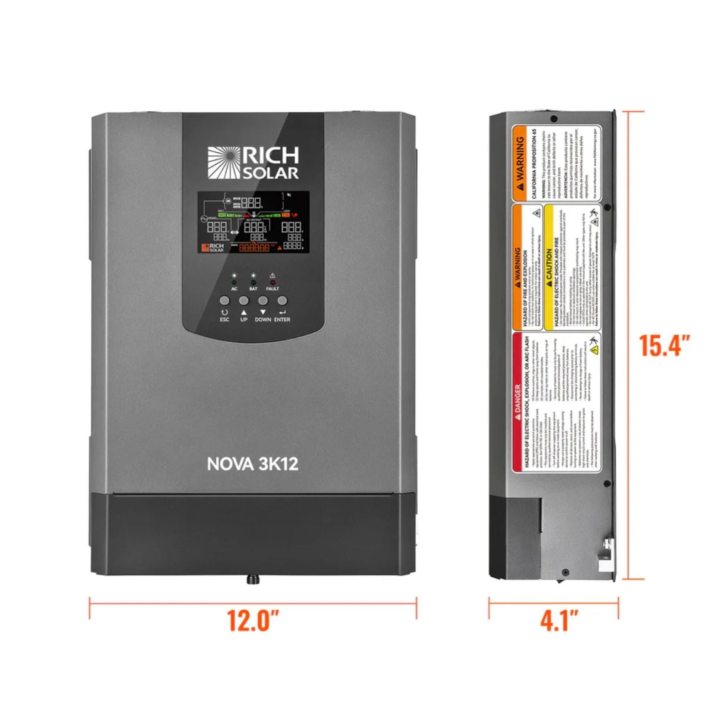 Rich Solar NOVA 3K12 3000W 12V Pure Sine Wave Inverter with Built-in Transfer Switch for RVs, Campers, Trailers, Vans