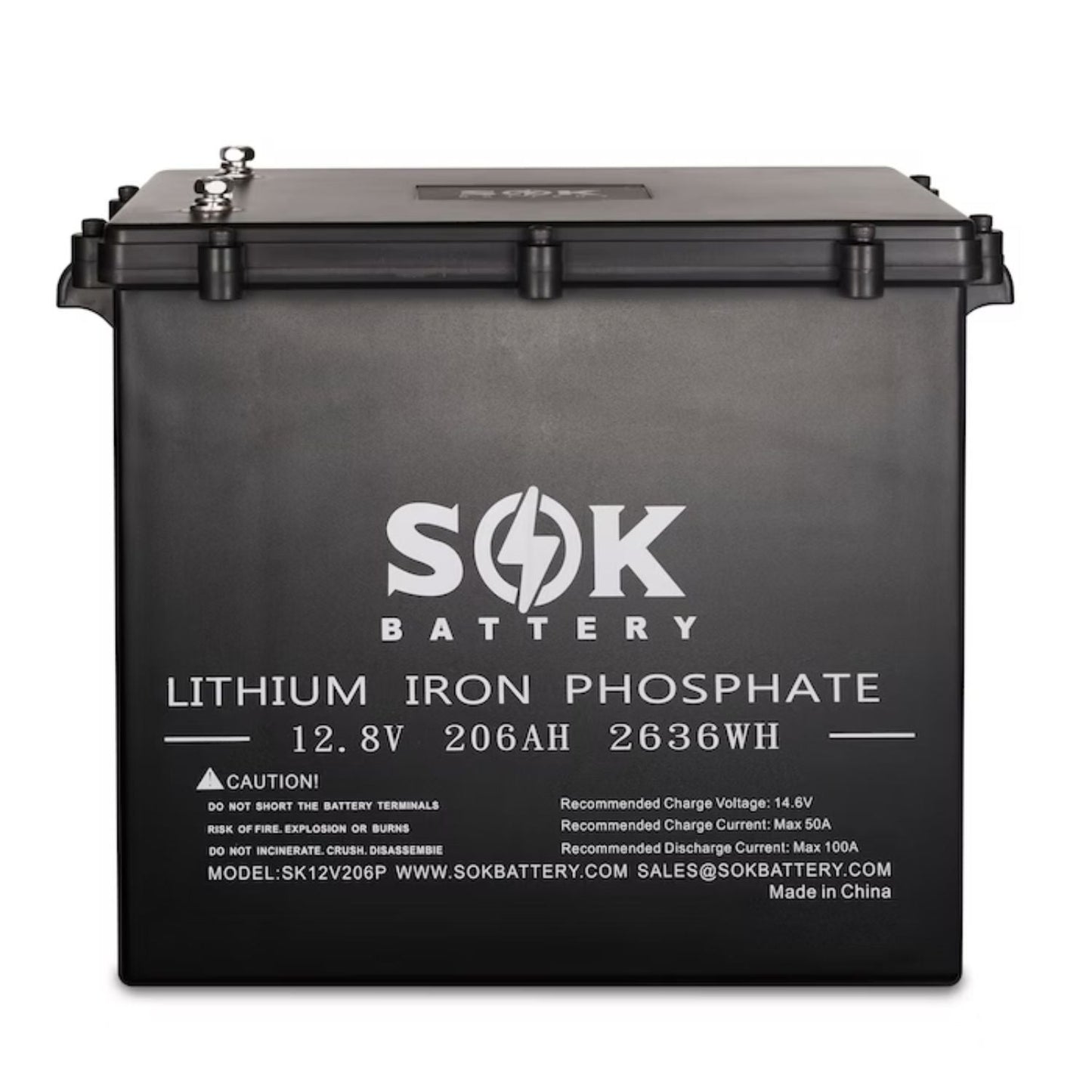 SOK 12V 206Ah Marine Grade LiFePO4 Battery | Built-in Heater and Bluetooth | Sealed Plastic Box