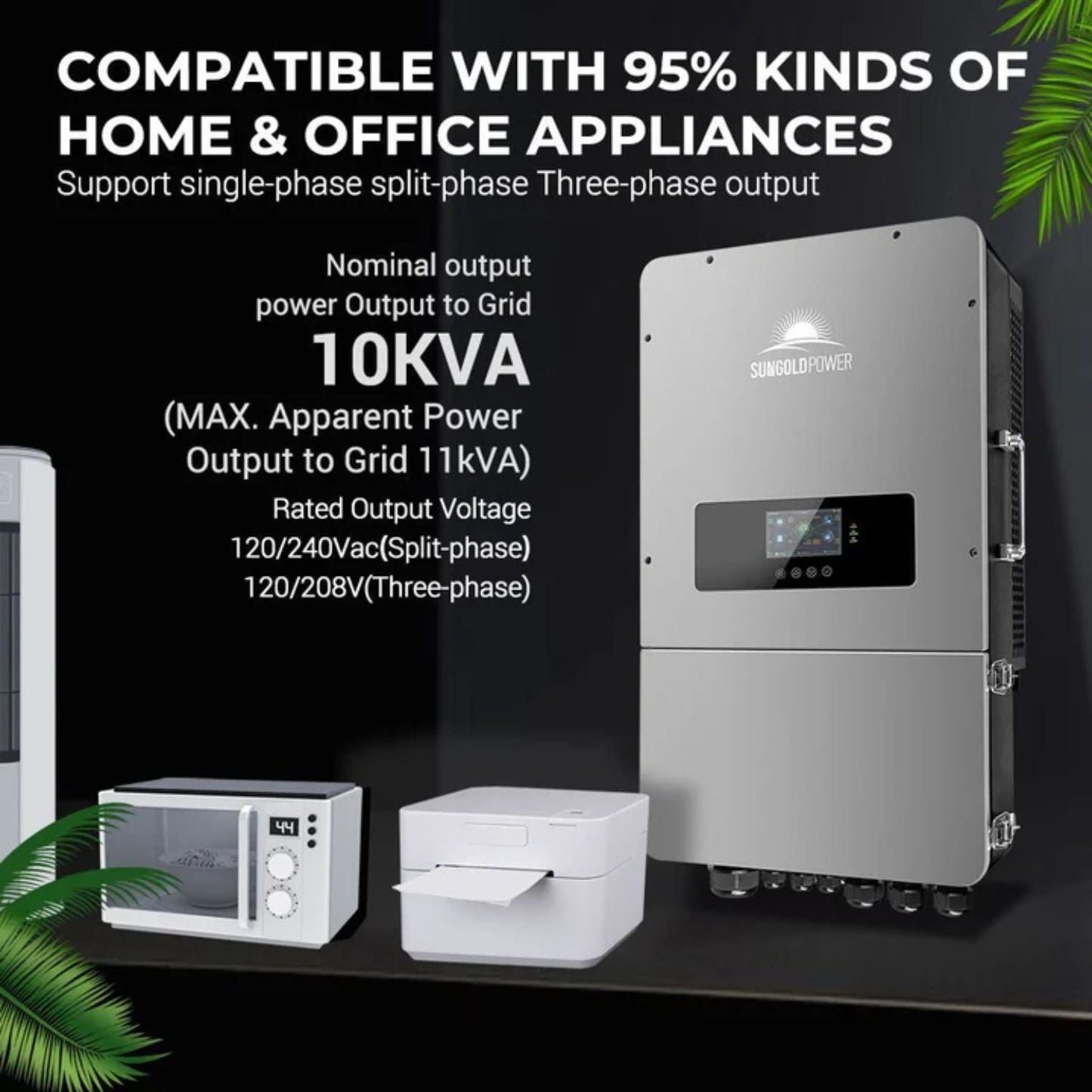 SunGold Power 10KW 48V Split Phase Hybrid Inverter | Grid Feedback | Batteryless