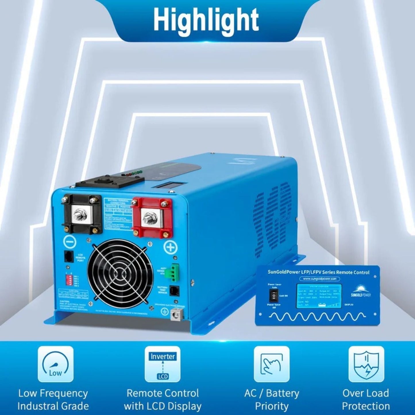 SunGold Power 4000W DC 24V Pure Sine Wave Inverter With Charger - (single phase)