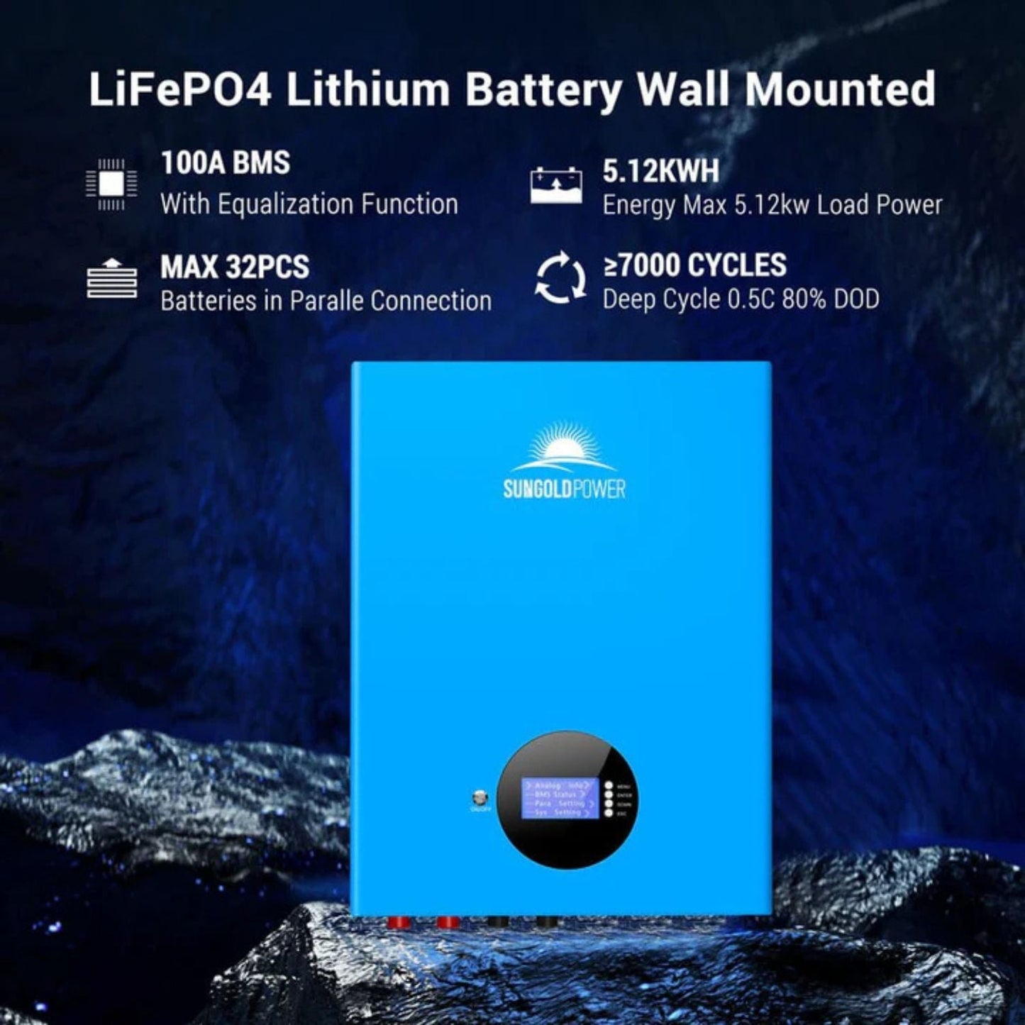 SunGold Power 5.12kWh Powerwall LiFePO4 Lithium Battery