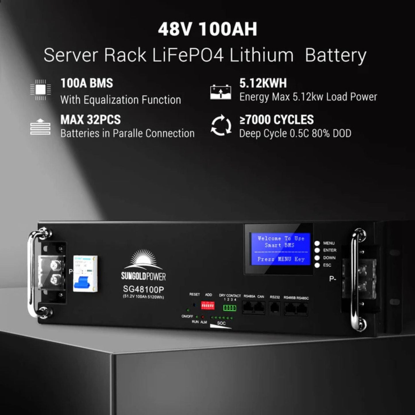 SunGold Power 51.2V 100AH Server Rack Lifepo4 Lithium Battery
