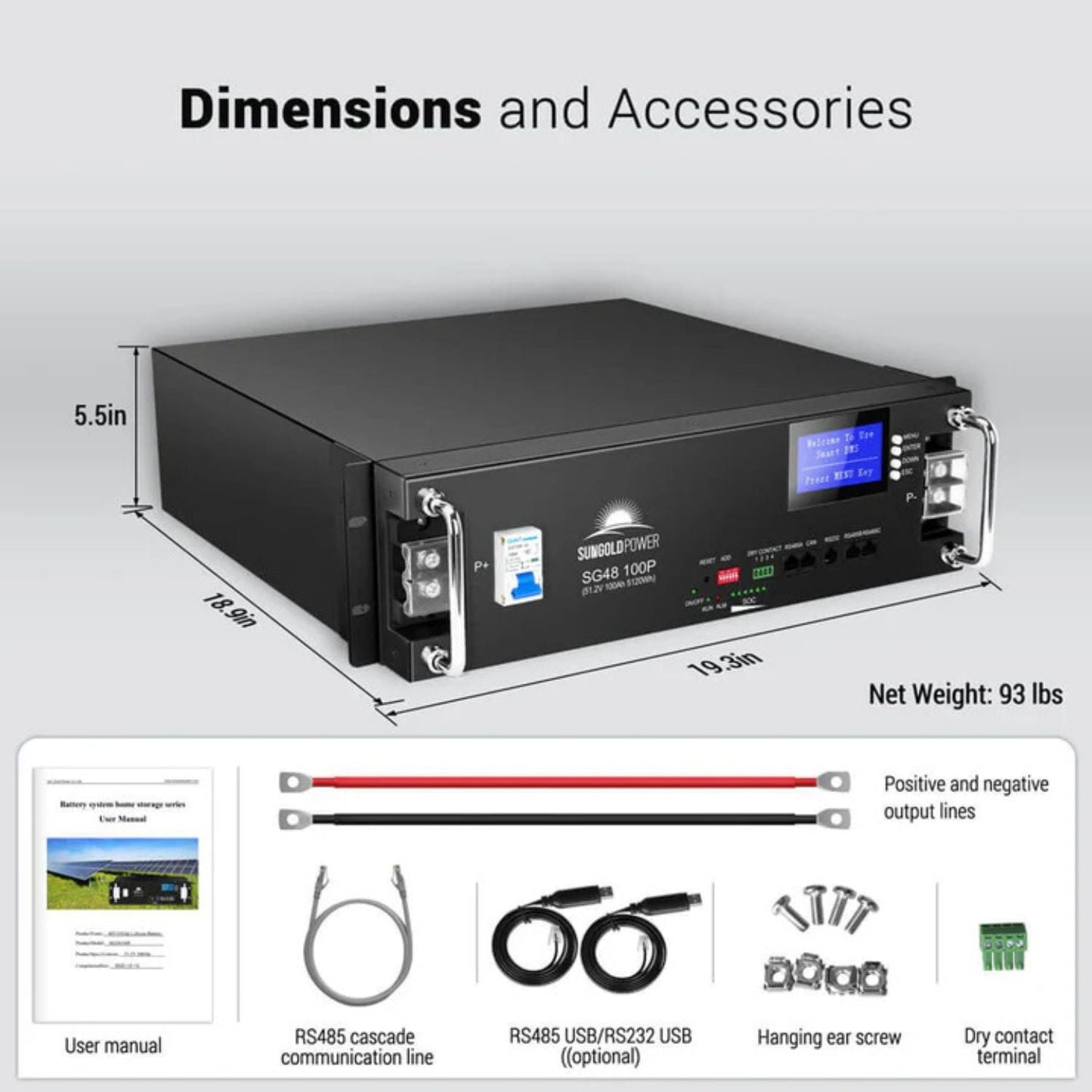 SunGold Power 51.2V 100AH Server Rack Lifepo4 Lithium Battery