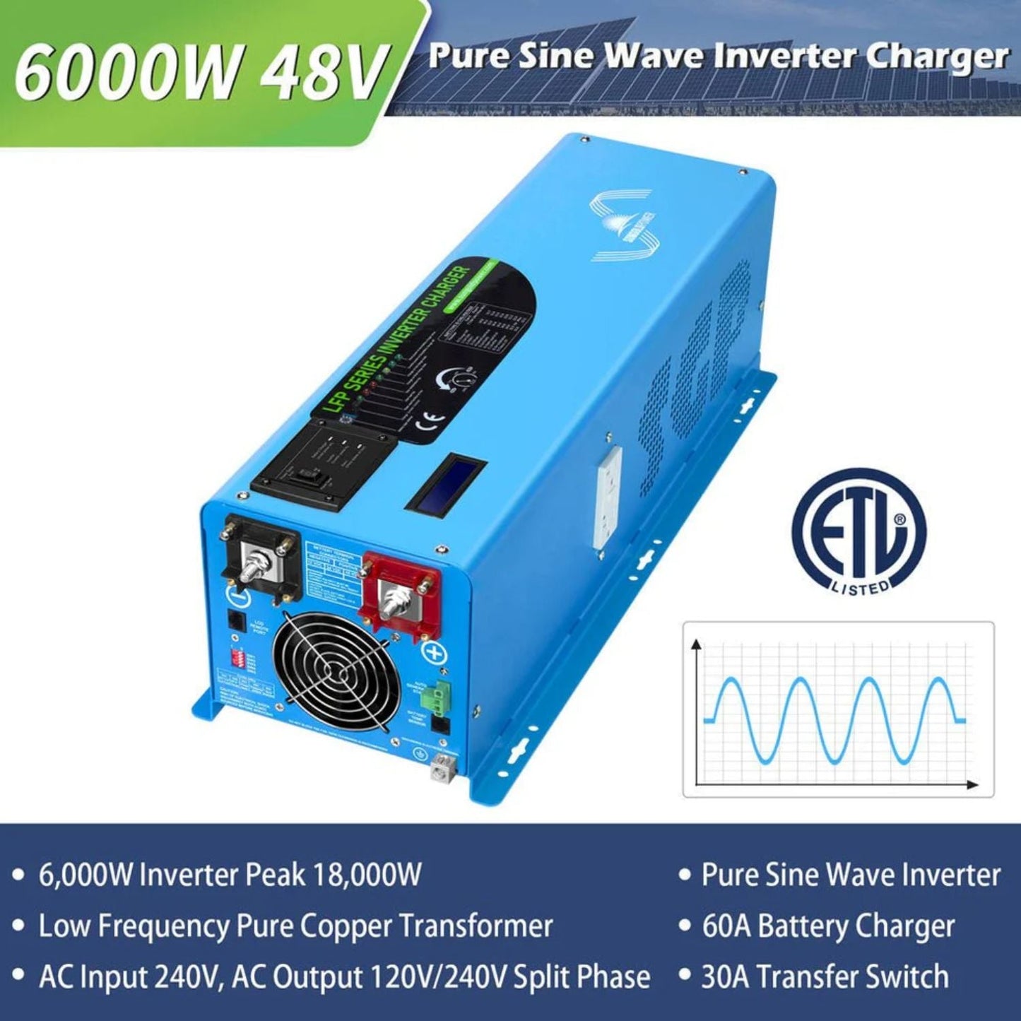 SunGold Power 6000W DC 48V Split Phase Pure Sine Wave Inverter With Charger