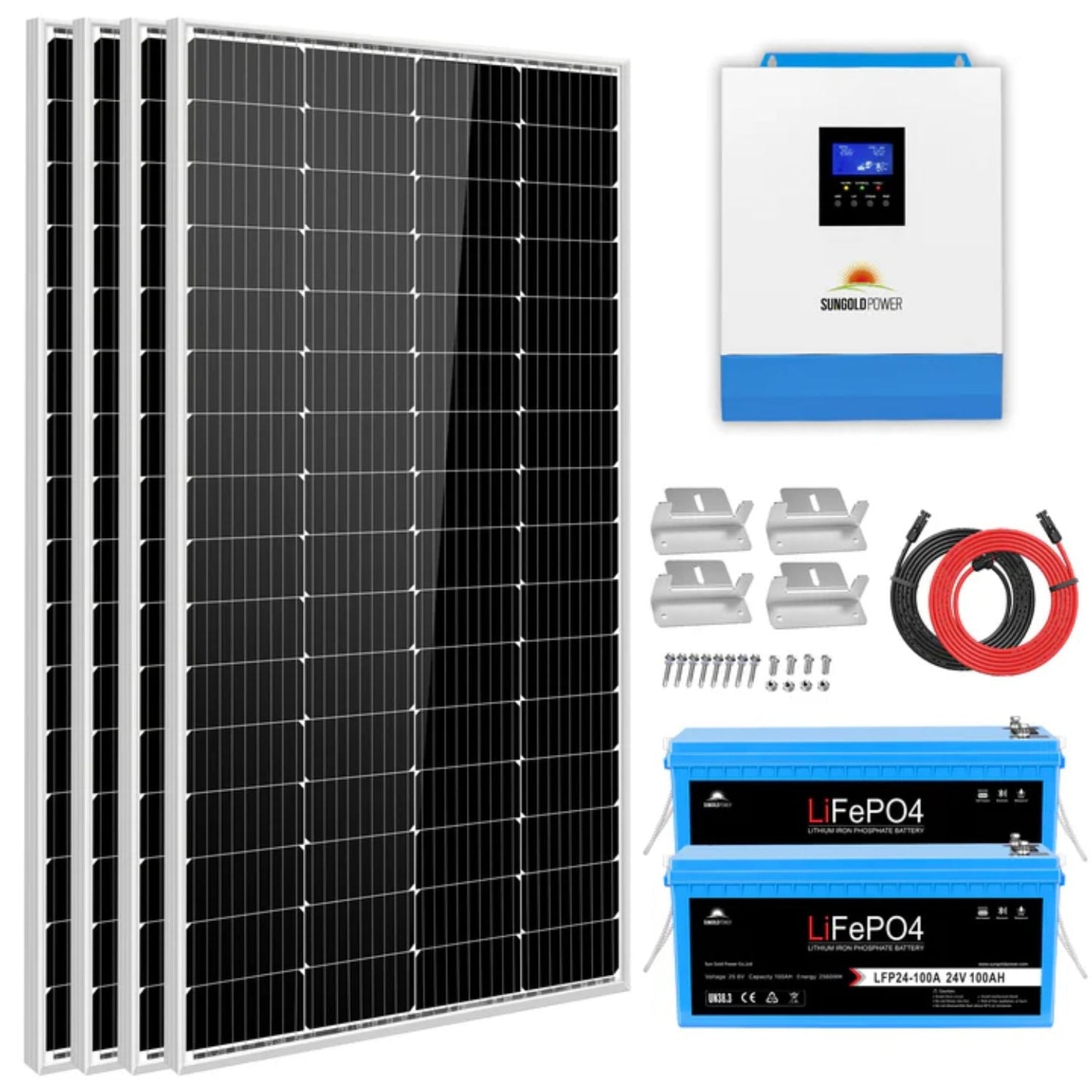 SunGold Power 3kW 24V Inverter 120VDC Off-Grid Solar Kit | 800W Solar