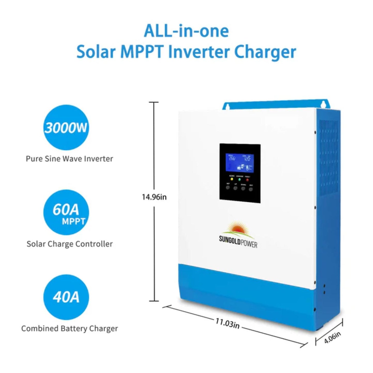 SunGold Power 3kW 24V Inverter 120VDC Off-Grid Solar Kit | 800W Solar