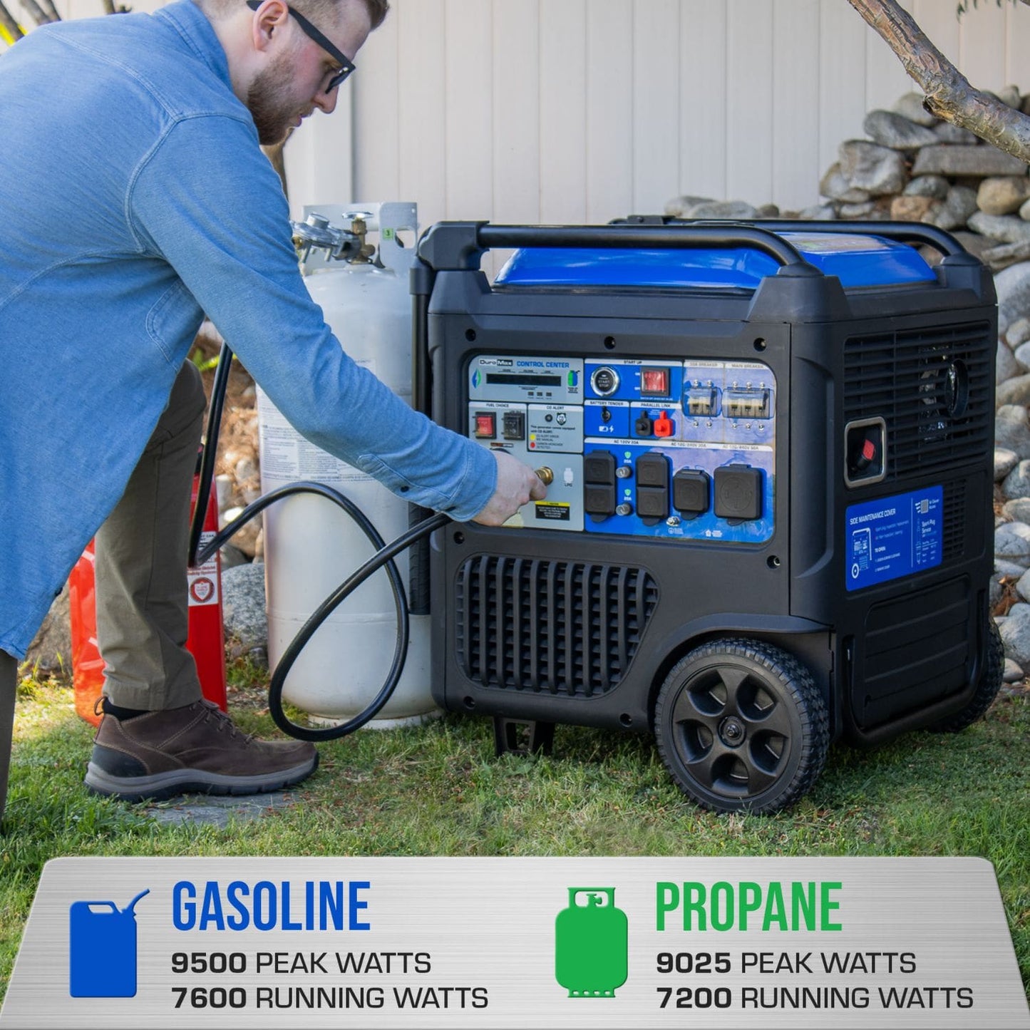 DuroMax XP9500iH Dual Fuel 7600W/9500W Portable Inverter Generator | CO Alert