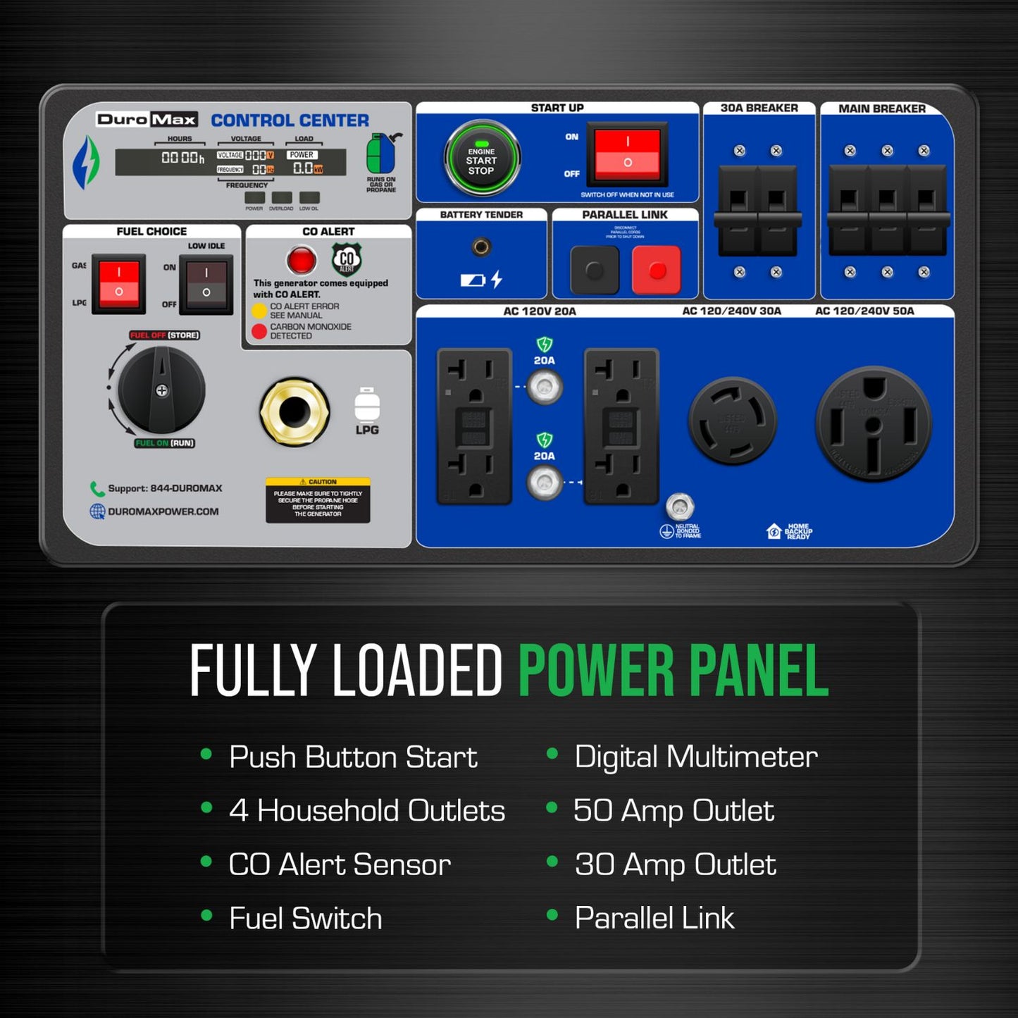 DuroMax XP9500iH Dual Fuel 7600W/9500W Portable Inverter Generator | CO Alert