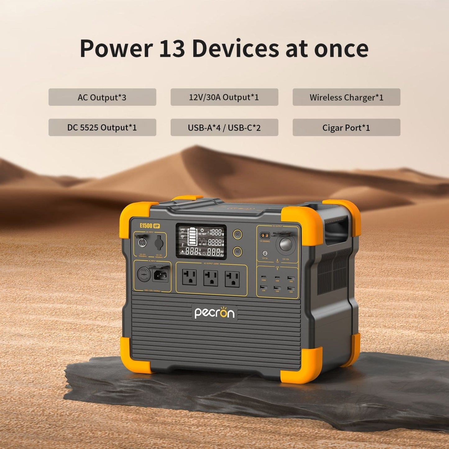 Pecron E1500LFP Portable Power Station | 1536Wh | 2200W | 700W Solar Input