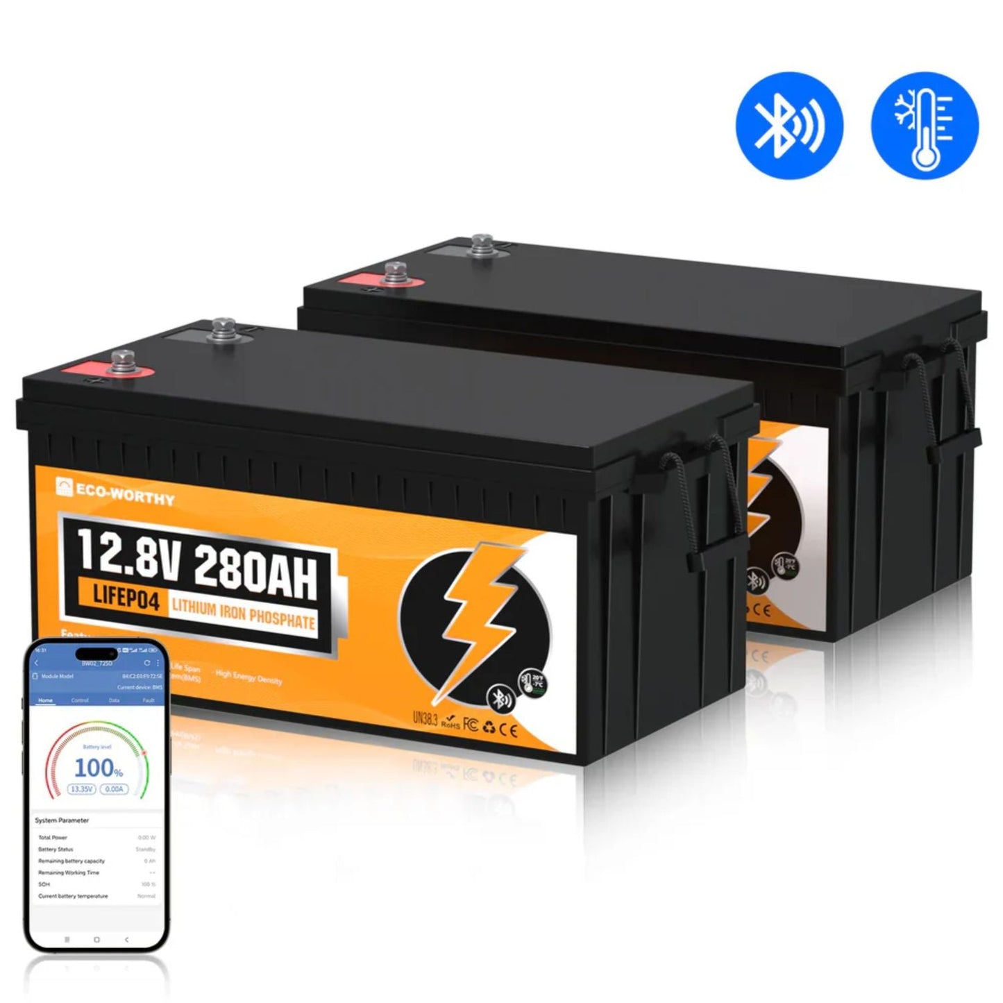 ECO-WORTHY LiFePO4 12V 280Ah Lithium Iron Phosphate Battery | Bluetooth