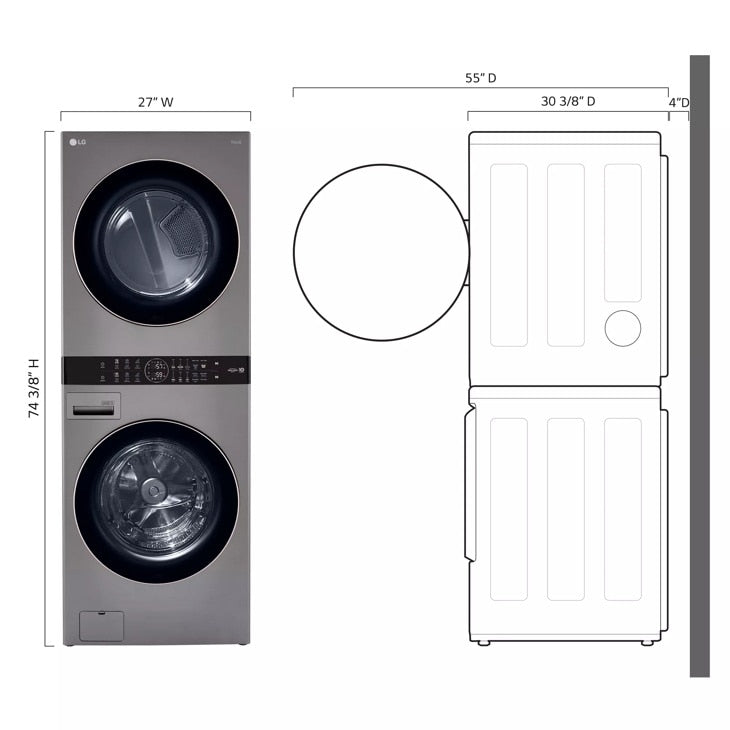 Single Unit Front Load LG WashTower™ with Center Control™ 4.5 cu. ft. Washer and 7.4 cu. ft. Electric Dryer