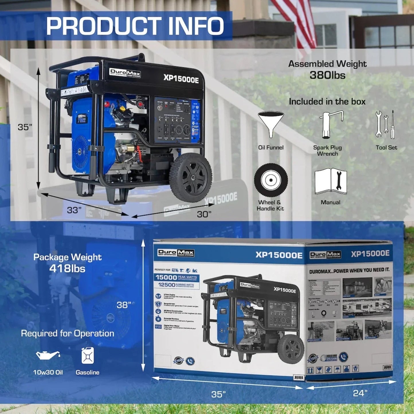 DuroMax XP15000E Gasoline 12500W/15000W Portable Generator