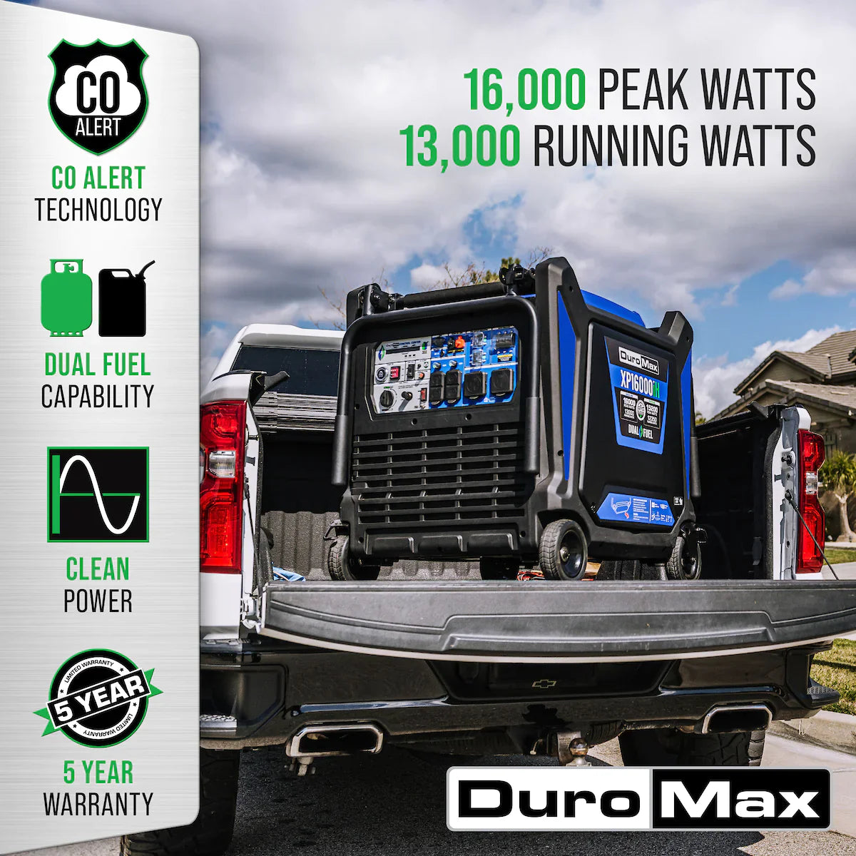 DuroMax XP16000iH Dual Fuel 12350W/16000W Portable Inverter Generator | CO Alert
