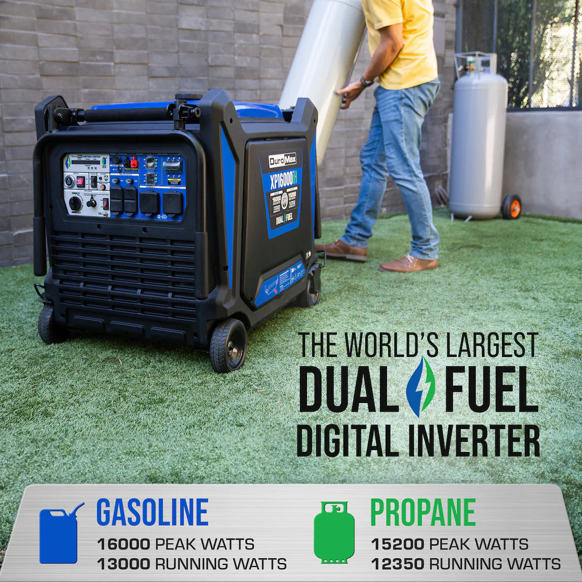 DuroMax XP16000iH Dual Fuel 12350W/16000W Portable Inverter Generator | CO Alert