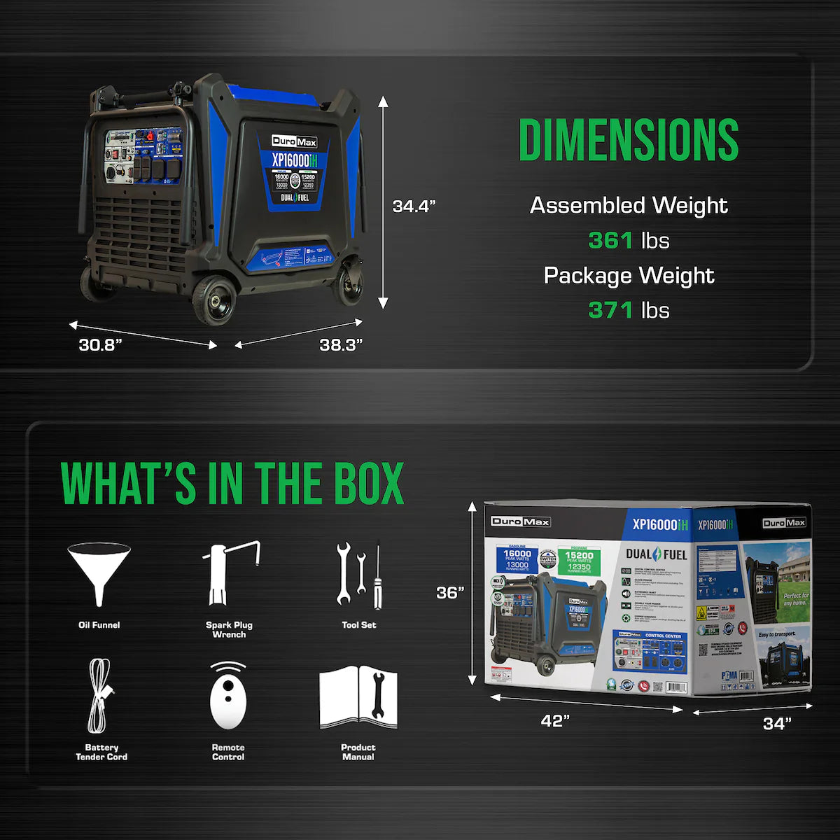 DuroMax XP16000iH Dual Fuel 12350W/16000W Portable Inverter Generator | CO Alert