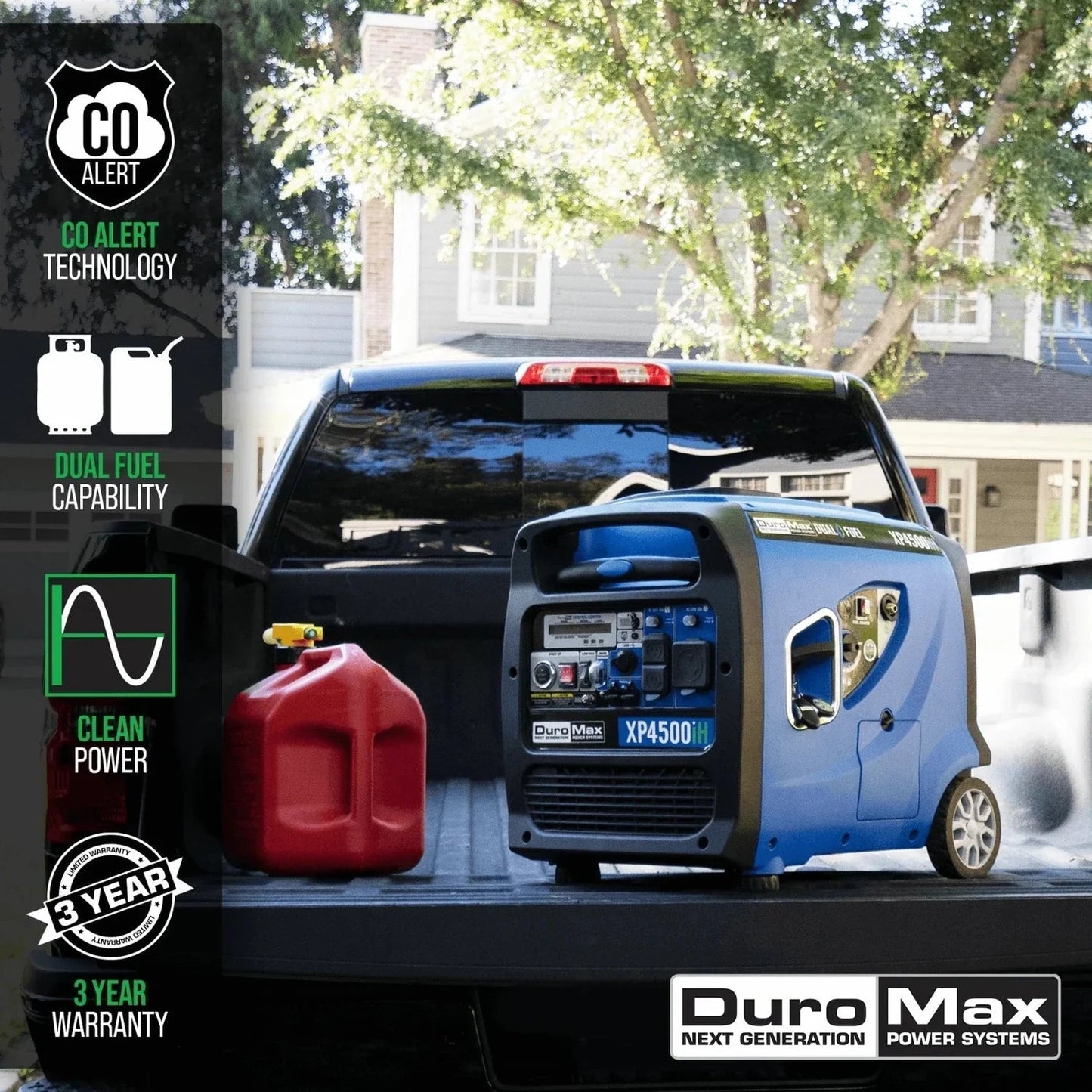 DuroMax XP4500iH Dual Fuel 3420W/4500W Portable Inverter Generator | CO Alert