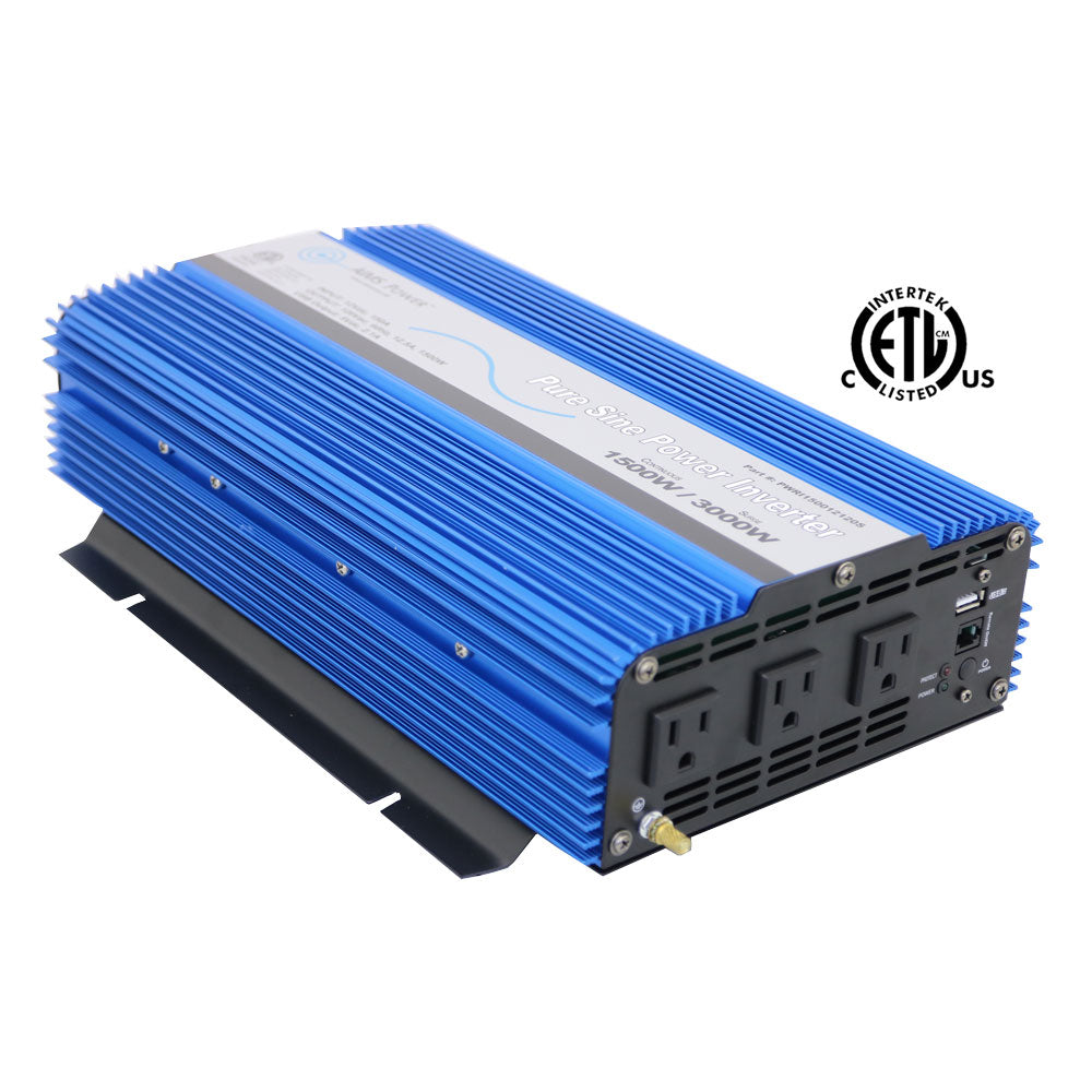 AIMS Power 1500 Watt 12 Volt Pure Sine Power Inverter With USB Port & Remote Port