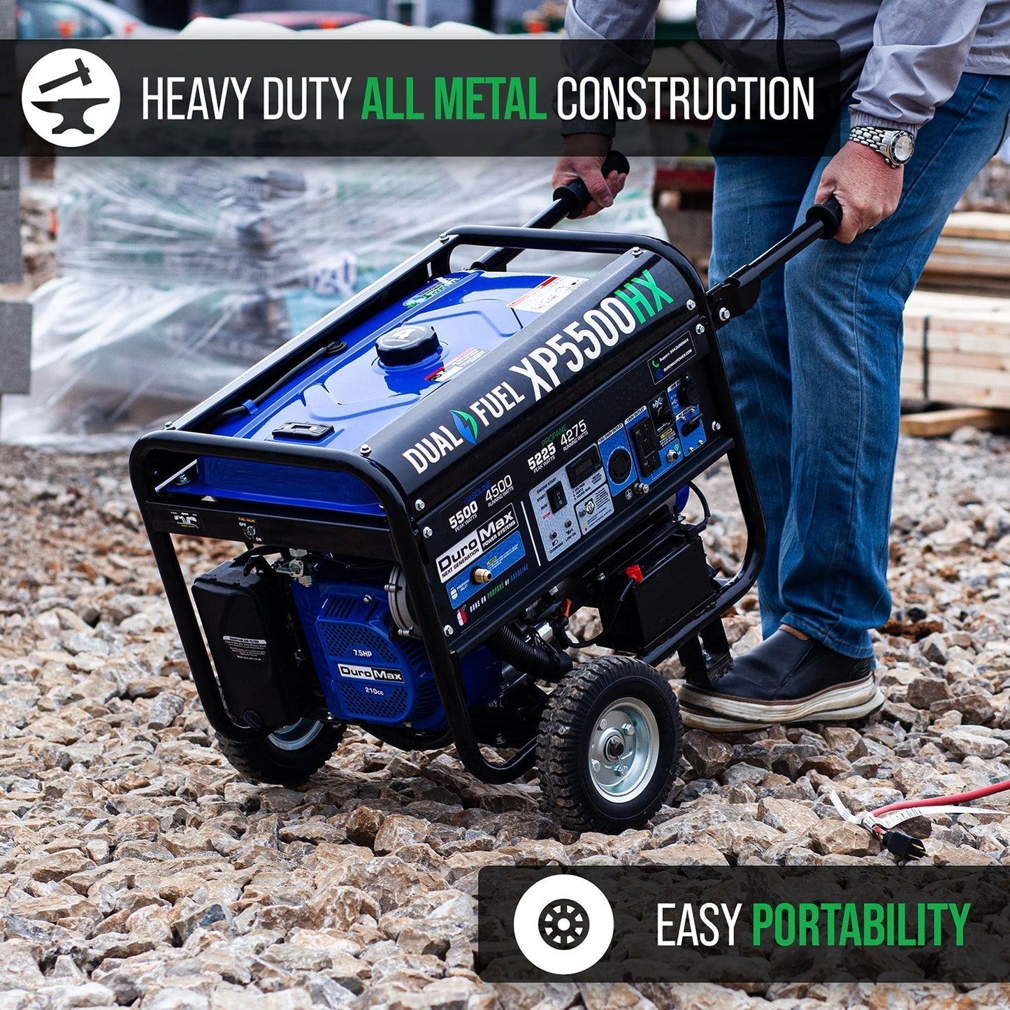 DuroMax XP5500HX Dual Fuel 4500W/5500W Portable HX Generator | CO Alert