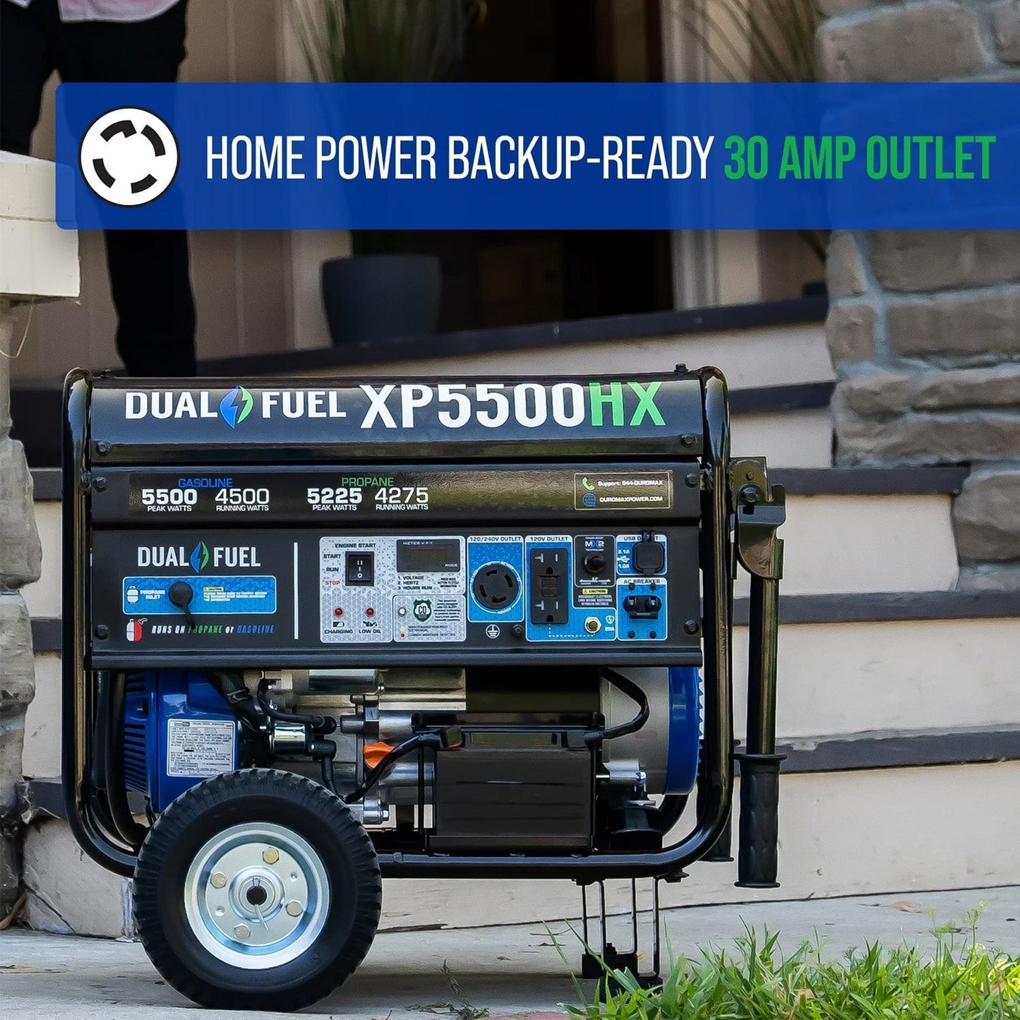 DuroMax XP5500HX Dual Fuel 4500W/5500W Portable HX Generator | CO Alert