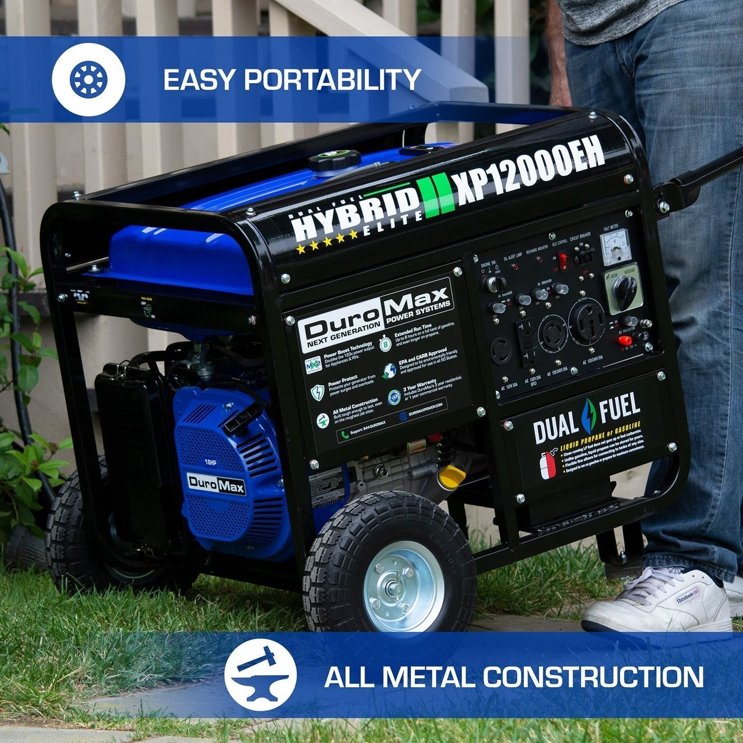 DuroMax XP12000EH Dual Fuel 9975W/12000W Portable Generator