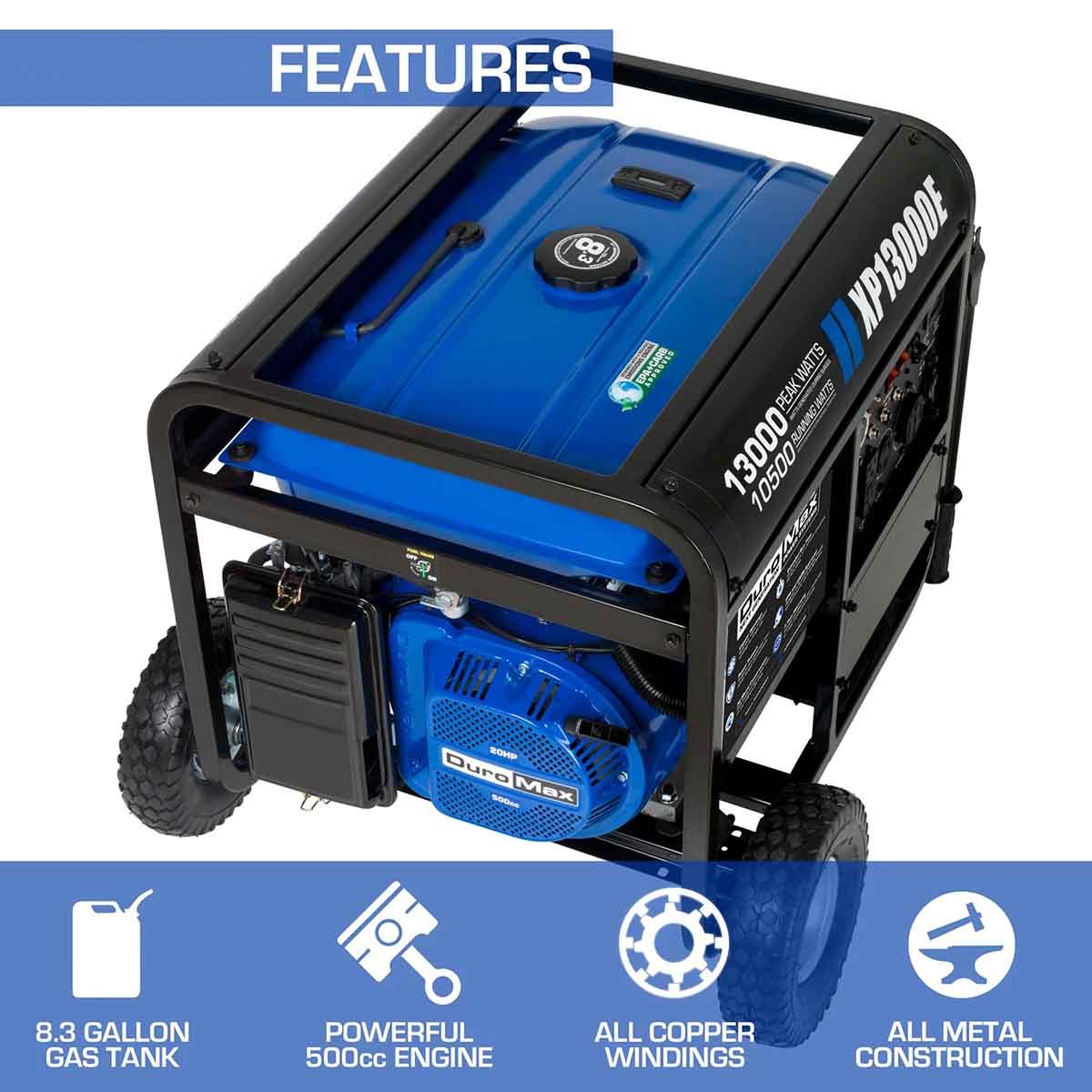 DuroMax XP13000E Gasoline 10500W/13000W Portable Generator