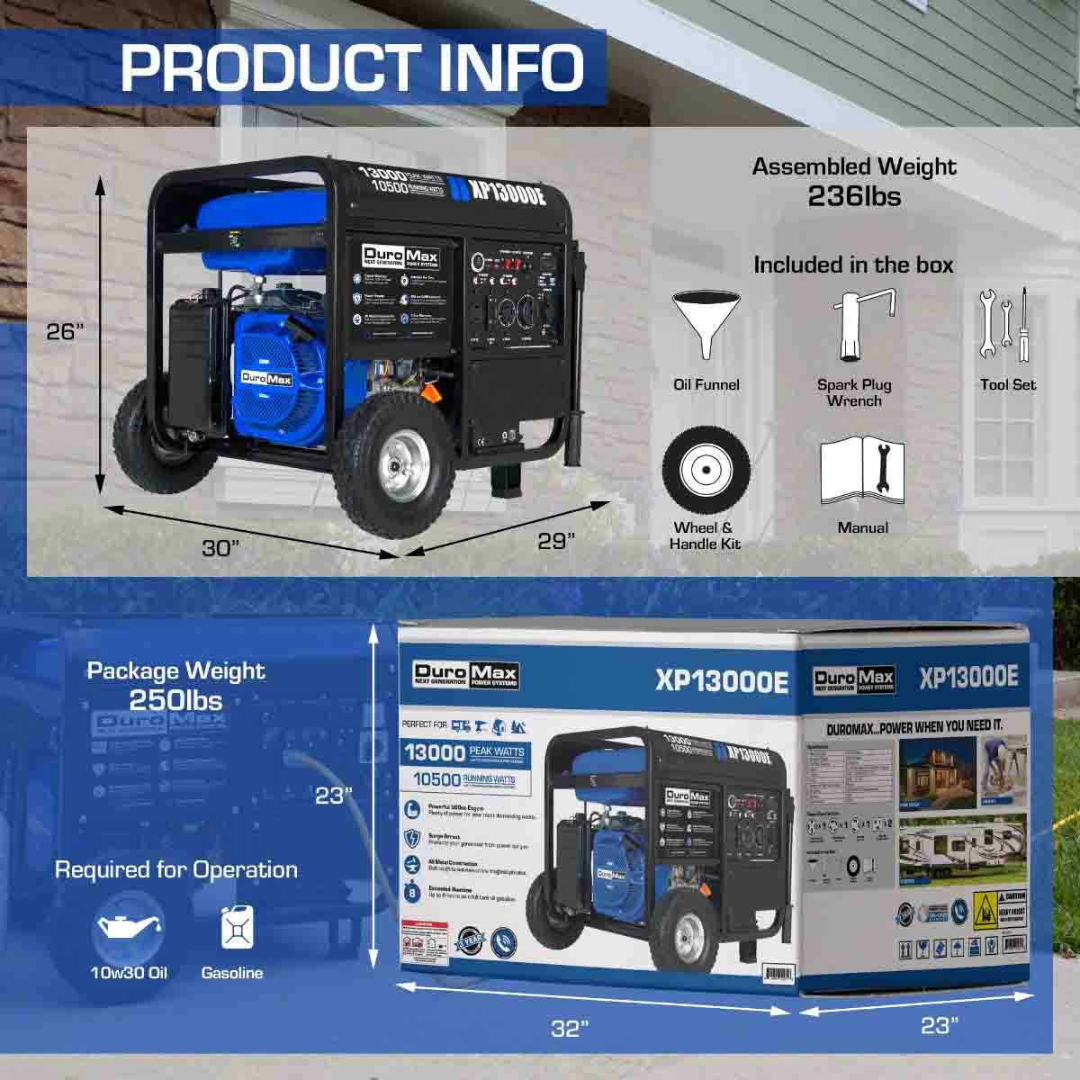 DuroMax XP13000E Gasoline 10500W/13000W Portable Generator