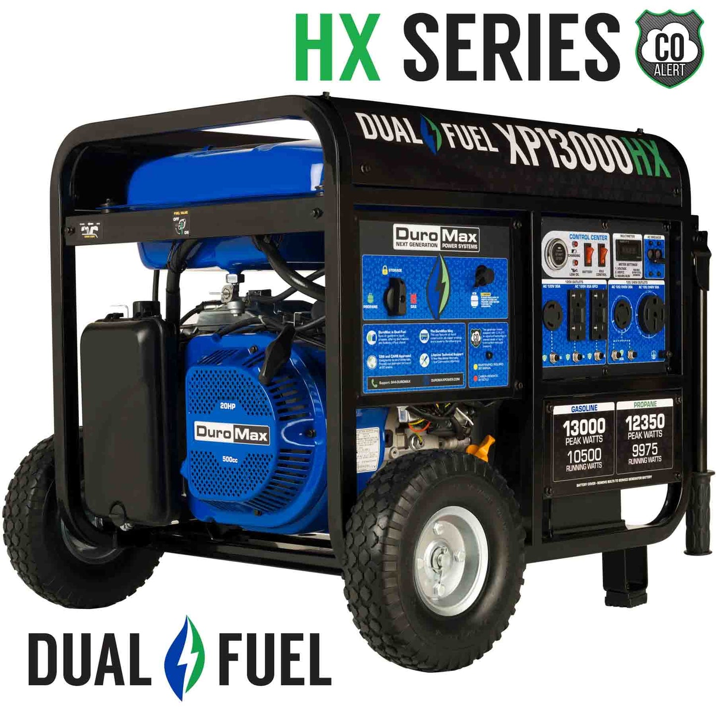 DuroMax XP13000HX Dual Fuel 10500W/13000W Portable HX Generator | CO Alert