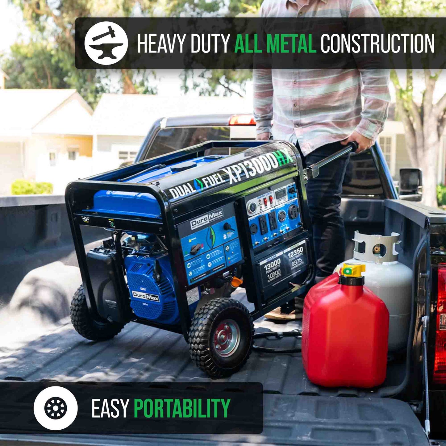 DuroMax XP13000HX Dual Fuel 10500W/13000W Portable HX Generator | CO Alert