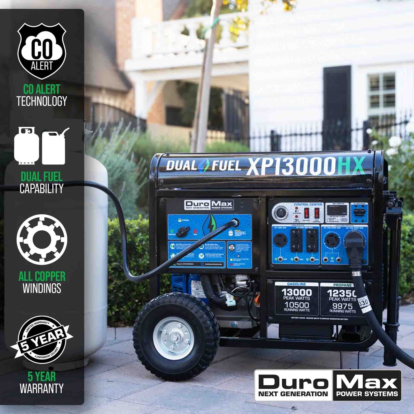 DuroMax XP13000HX Dual Fuel 10500W/13000W Portable HX Generator | CO Alert