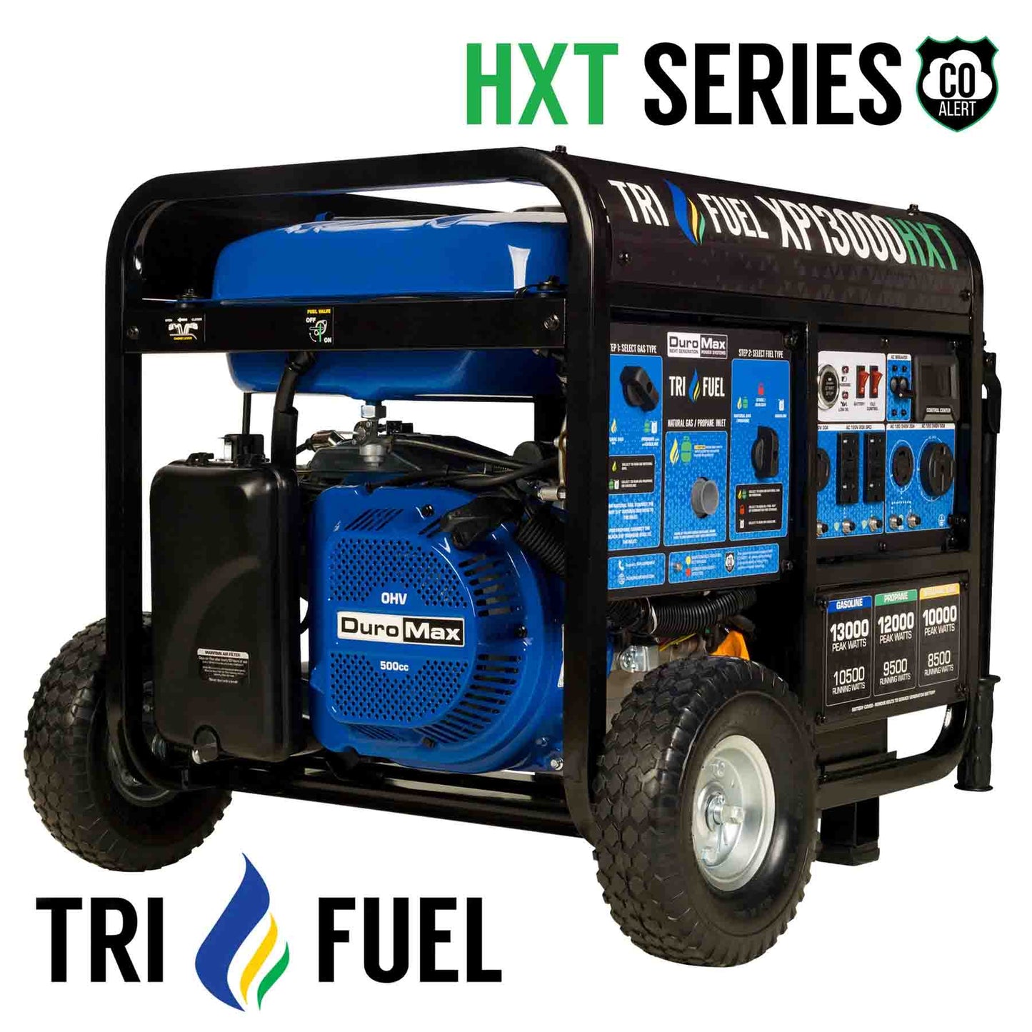 DuroMax XP13000HXT Tri-Fuel 10500W/13000W Portable Generator | CO Alert