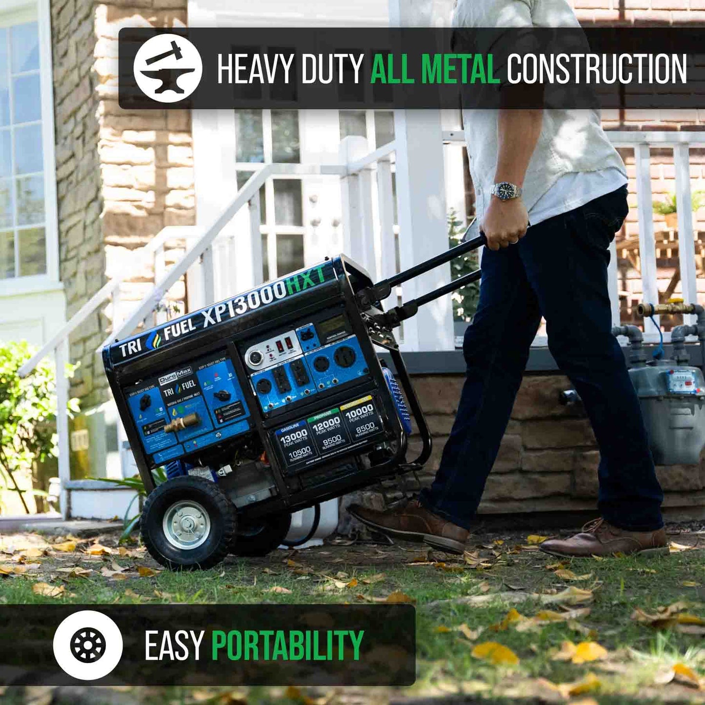 DuroMax XP13000HXT Tri-Fuel 10500W/13000W Portable Generator | CO Alert