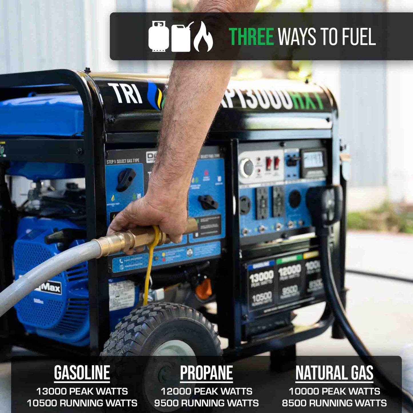 DuroMax XP13000HXT Tri-Fuel 10500W/13000W Portable Generator | CO Alert