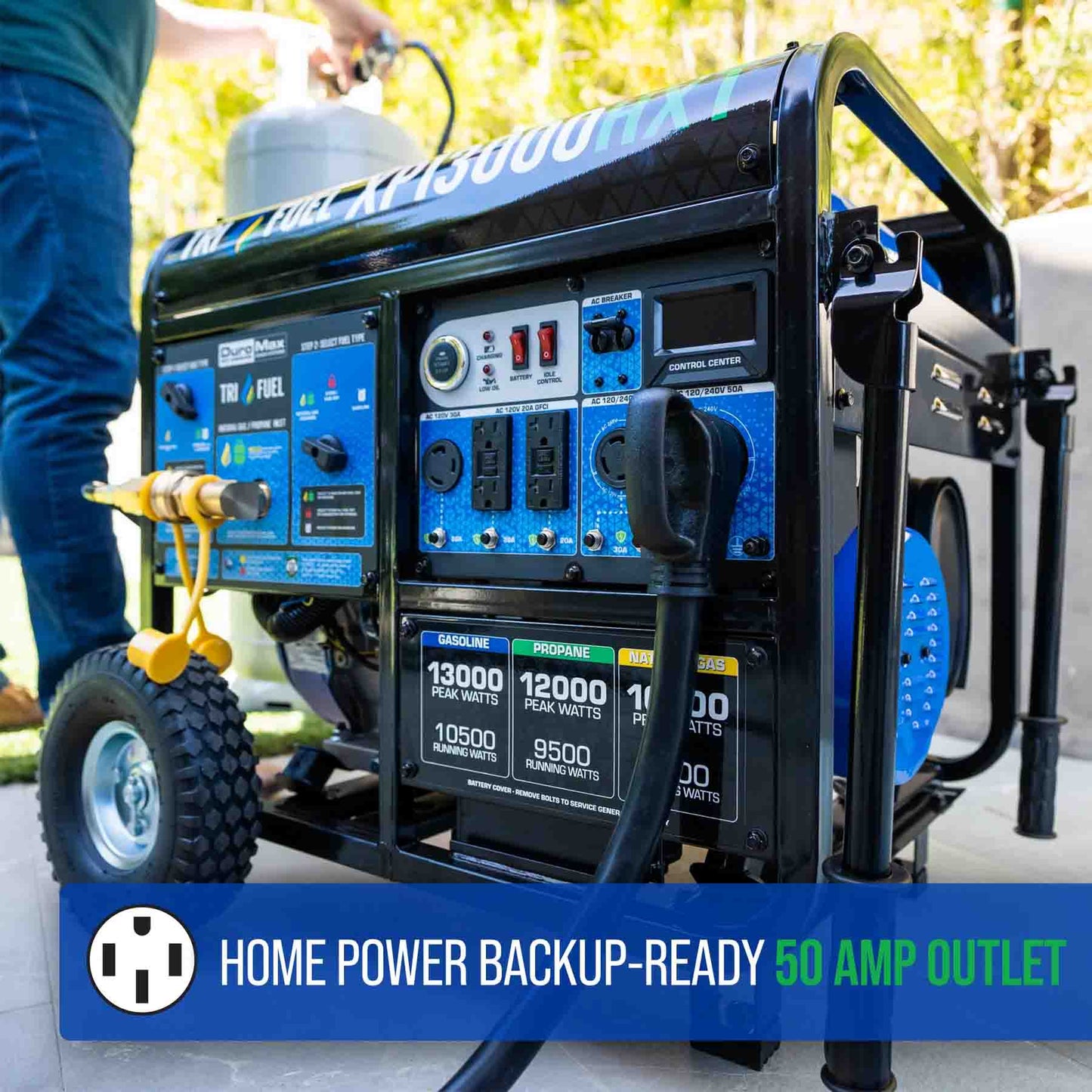 DuroMax XP13000HXT Tri-Fuel 10500W/13000W Portable Generator | CO Alert