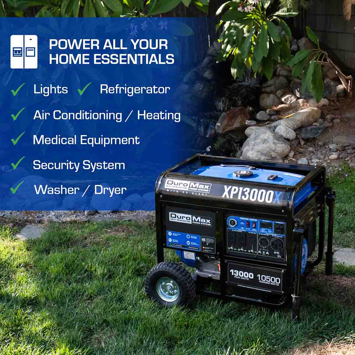 DuroMax XP13000X Gasoline 10500W/13000W Portable Generator | CO Alert
