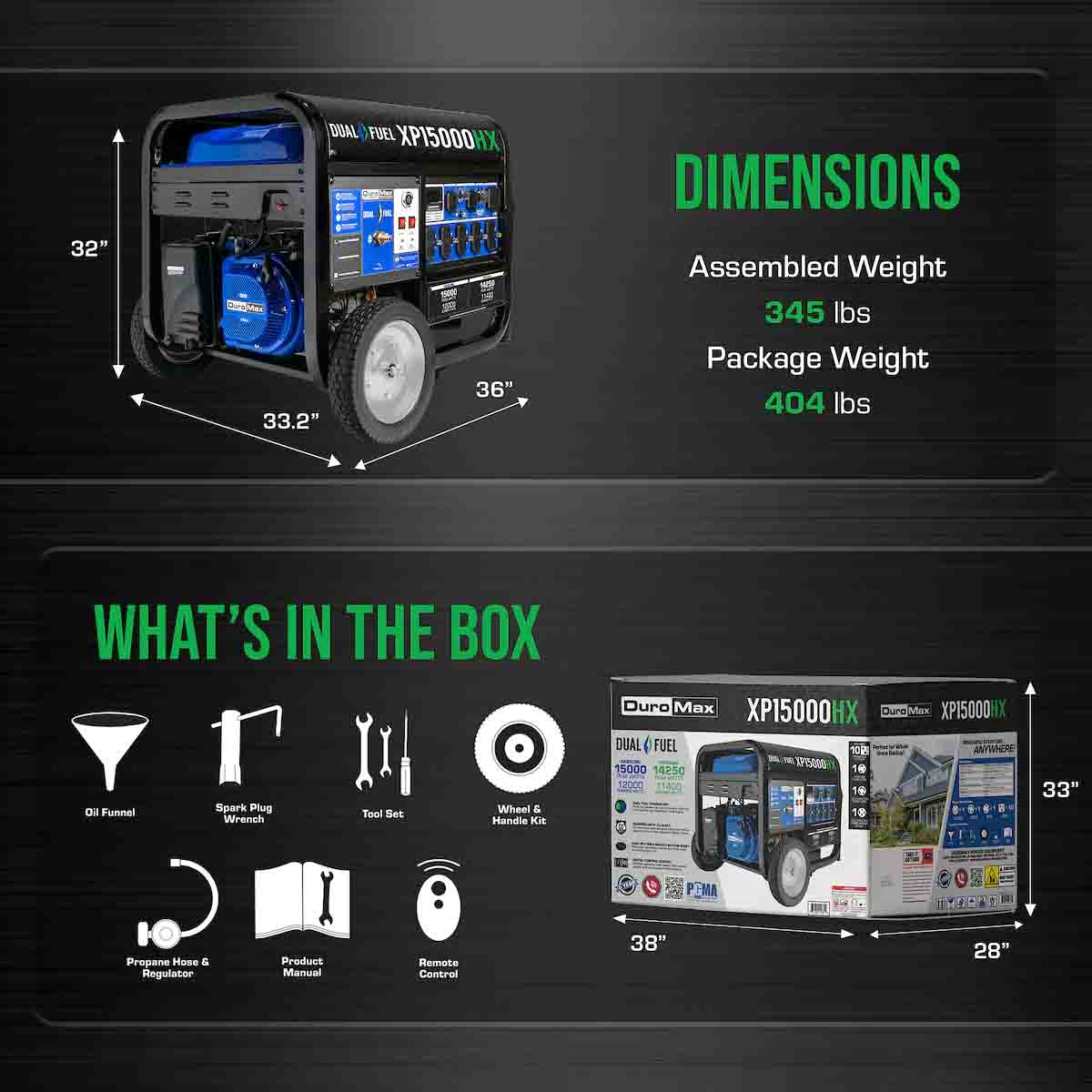 DuroMax XP15000HX Dual Fuel 12000W/15000W Portable Generator | Electric Start