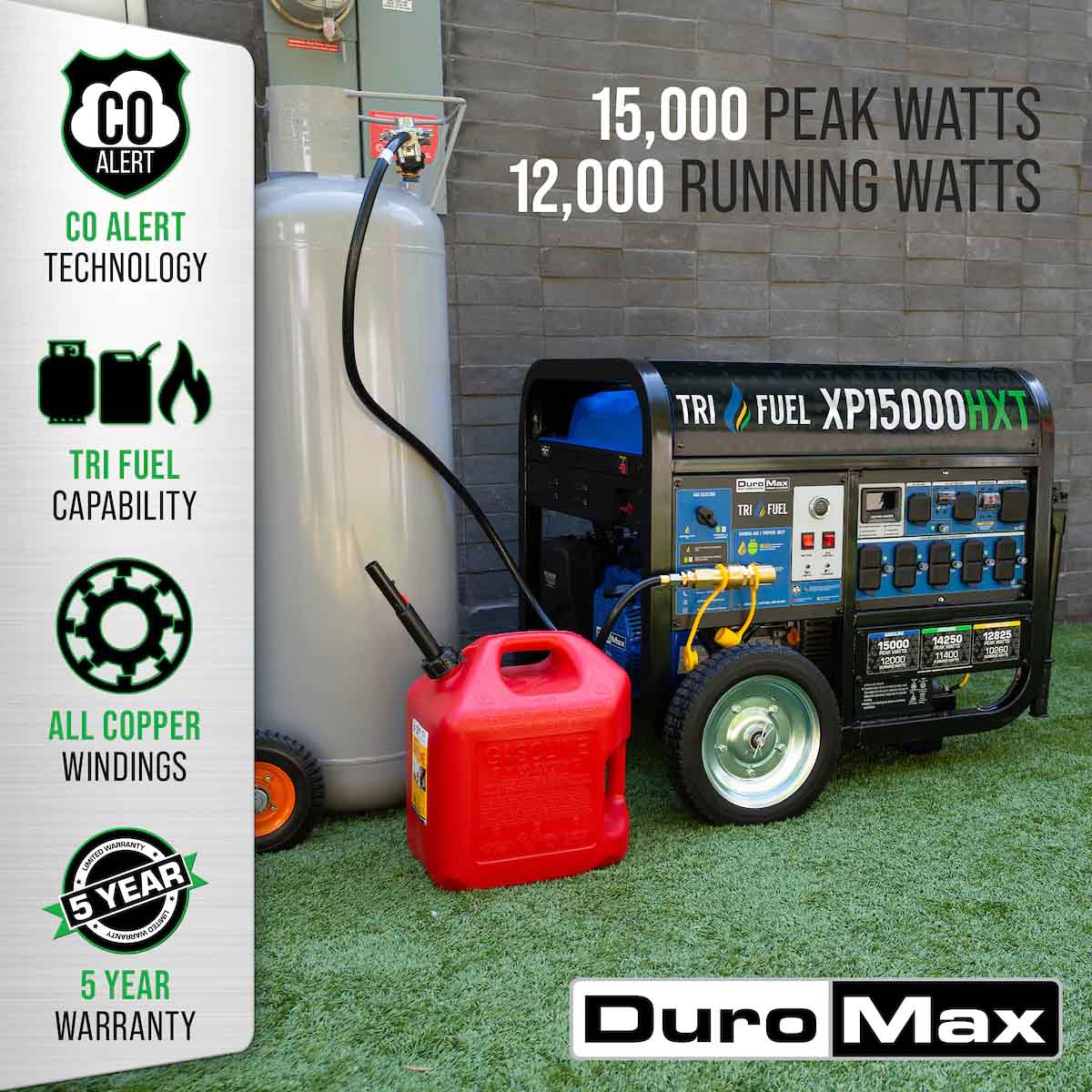 DuroMax XP15000HXT Tri-Fuel 12000W/15000W Portable Generator | Electric Start